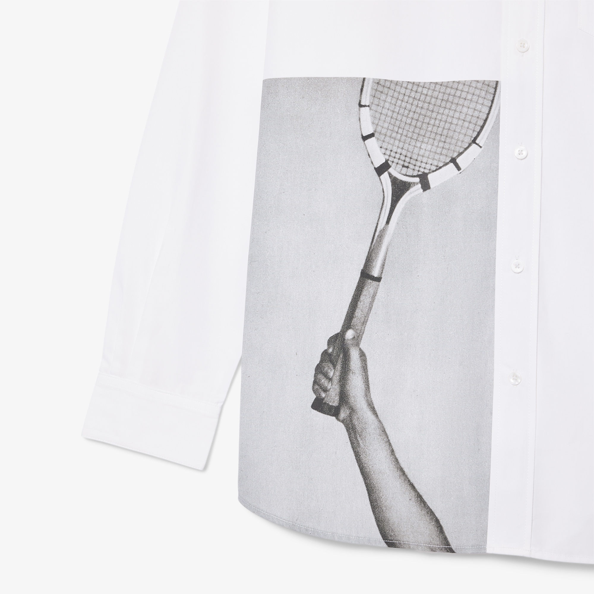 Lacoste FW24 RUNWAY Unisex Loose Fit Baskılı Beyaz Gömlek