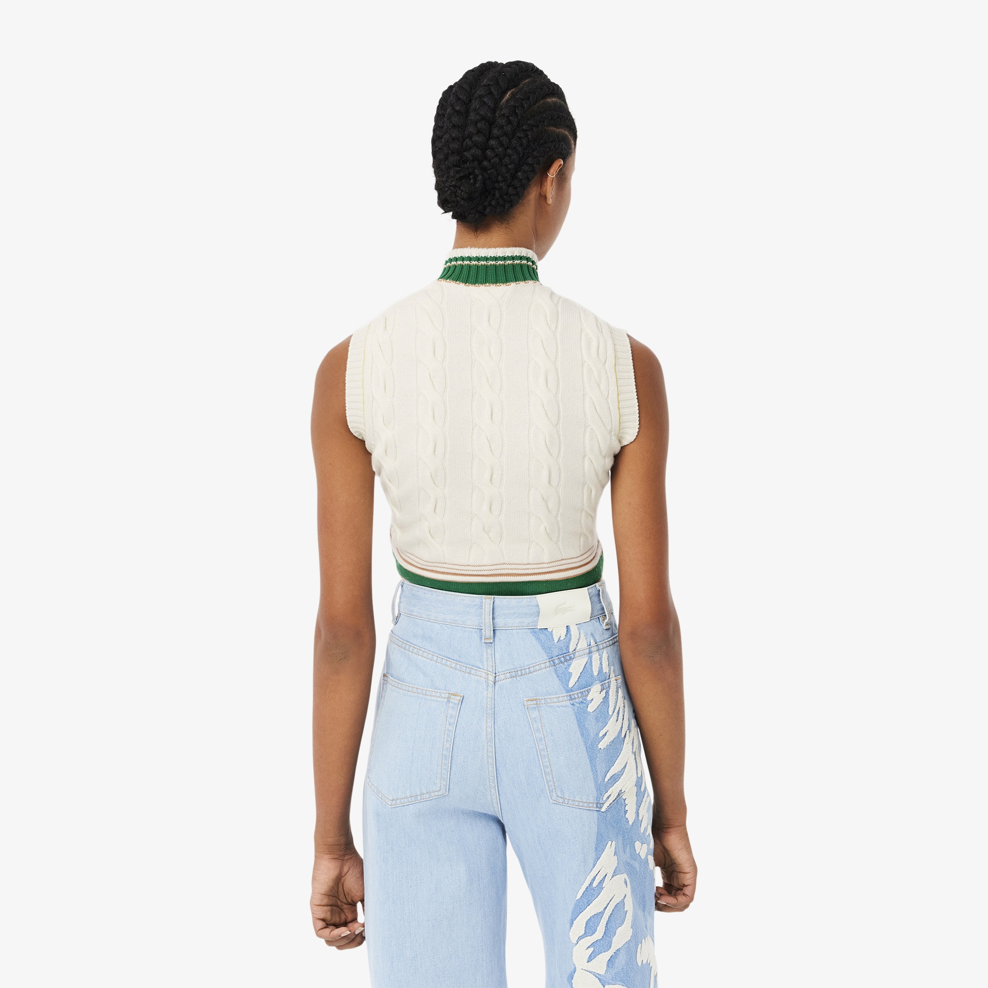 Lacoste FW24 RUNWAY Kadın Slim Fit V Yaka Yün Bej Süveter