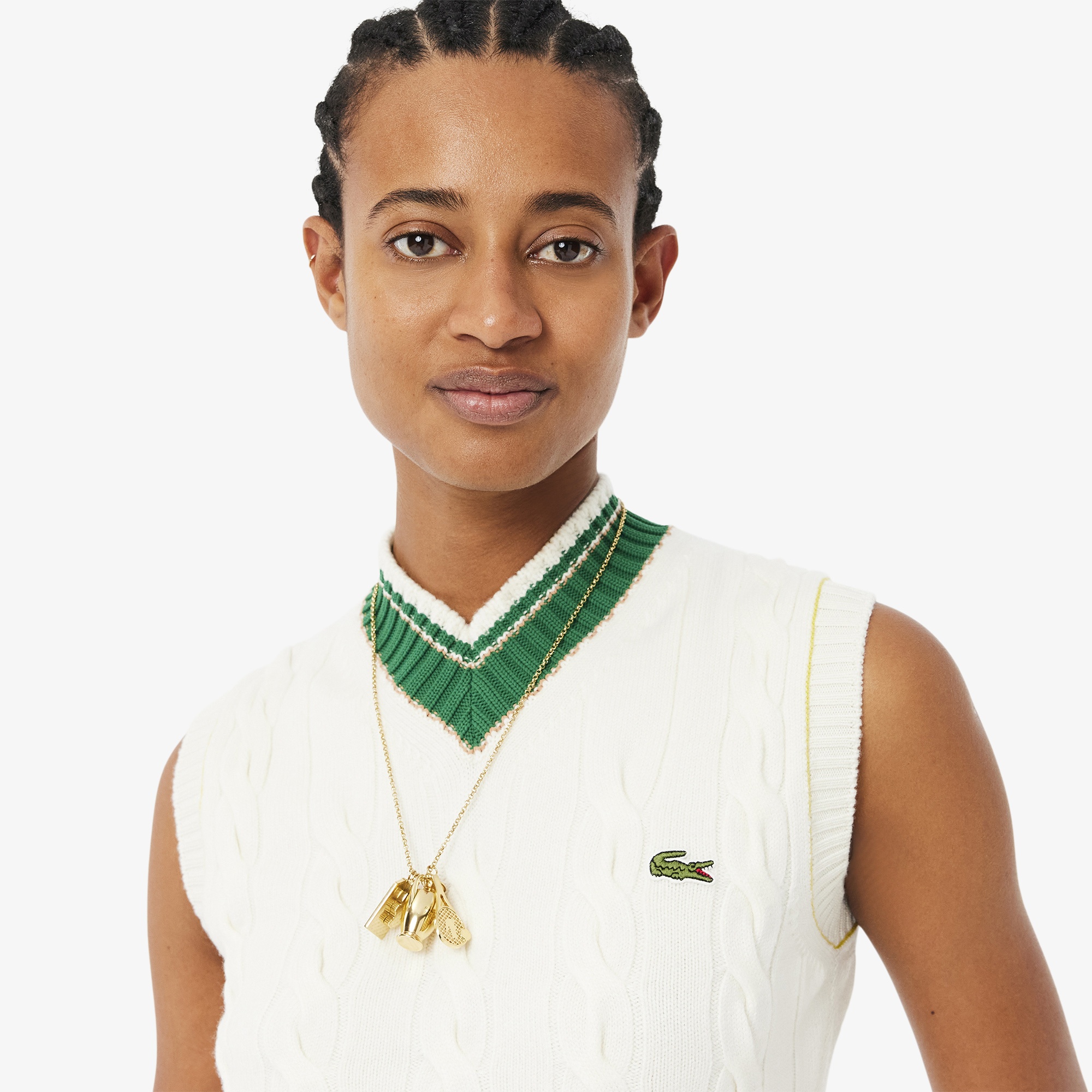 Lacoste FW24 RUNWAY Kadın Slim Fit V Yaka Yün Bej Süveter