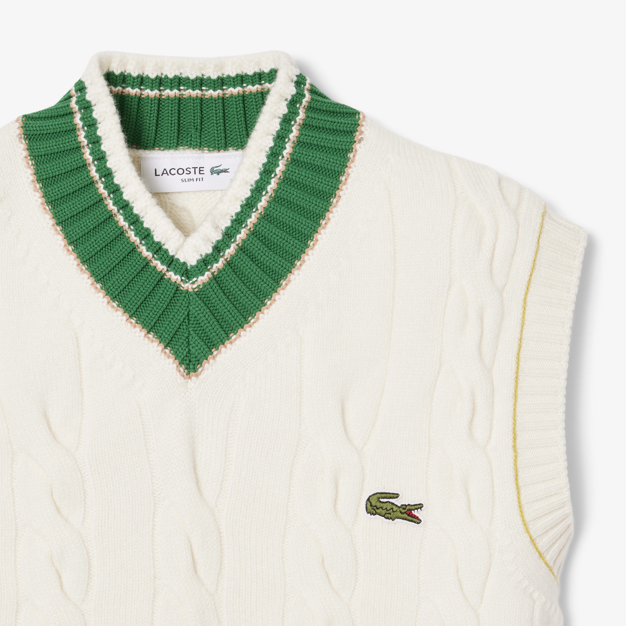 Lacoste FW24 RUNWAY Kadın Slim Fit V Yaka Yün Bej Süveter