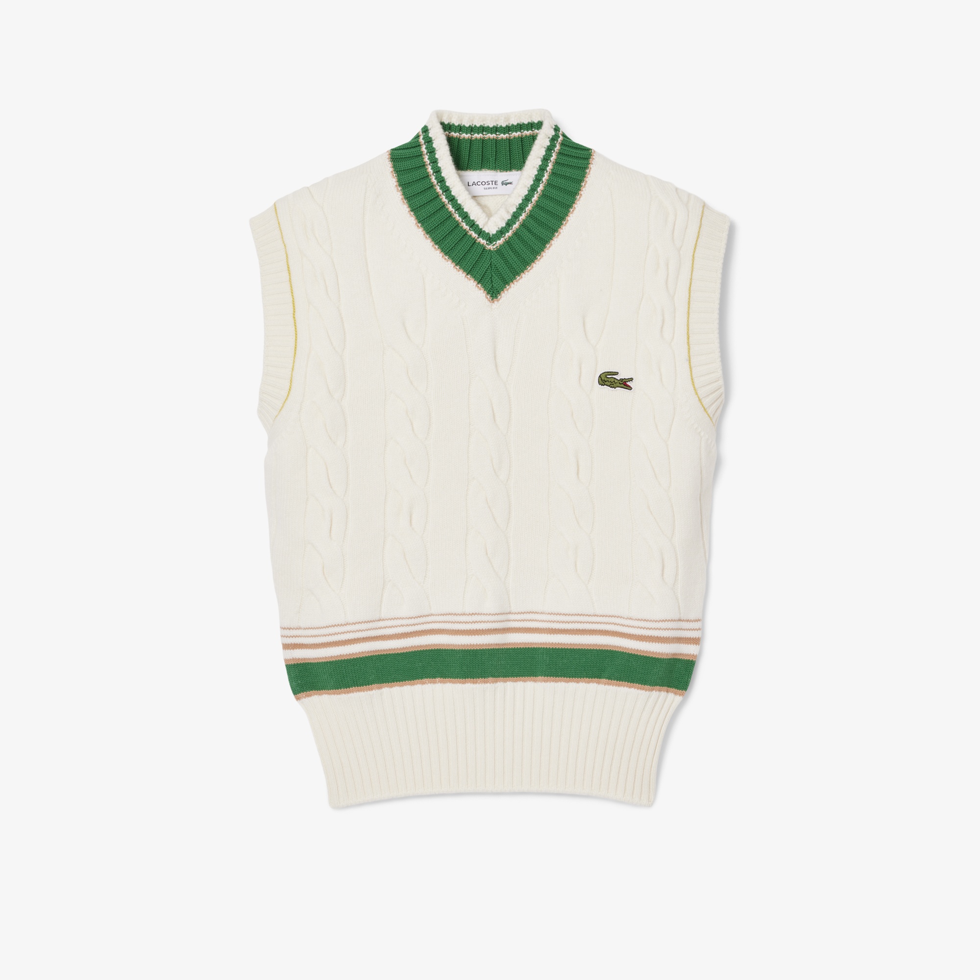 Lacoste FW24 RUNWAY Kadın Slim Fit V Yaka Yün Bej Süveter