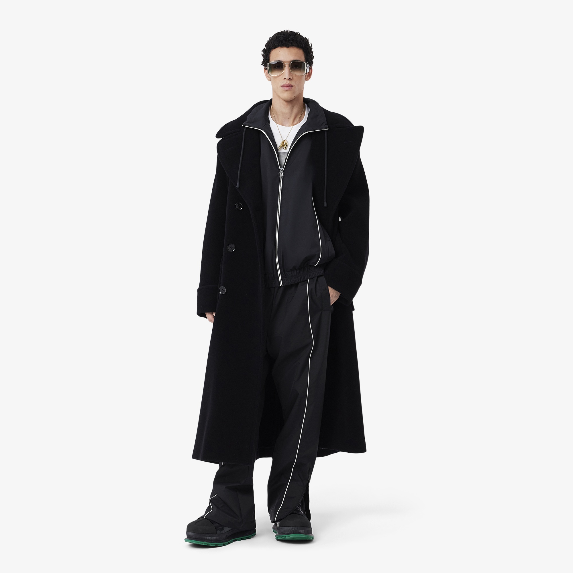 Lacoste FW24 RUNWAY Unisex Loose Fit Dik Yaka Siyah Yağmurluk