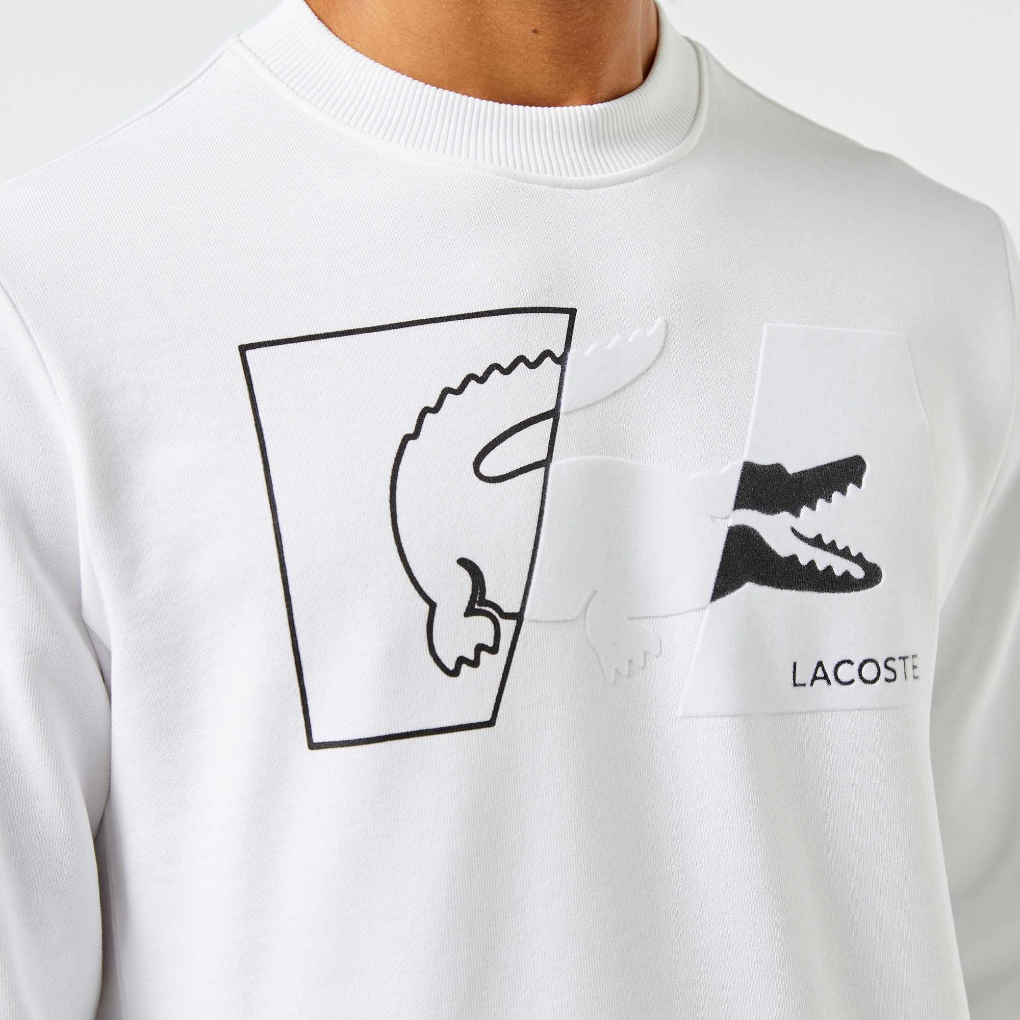 Lacoste Erkek Regular Fit Bisiklet Yaka Baskılı Beyaz Sweatshirt