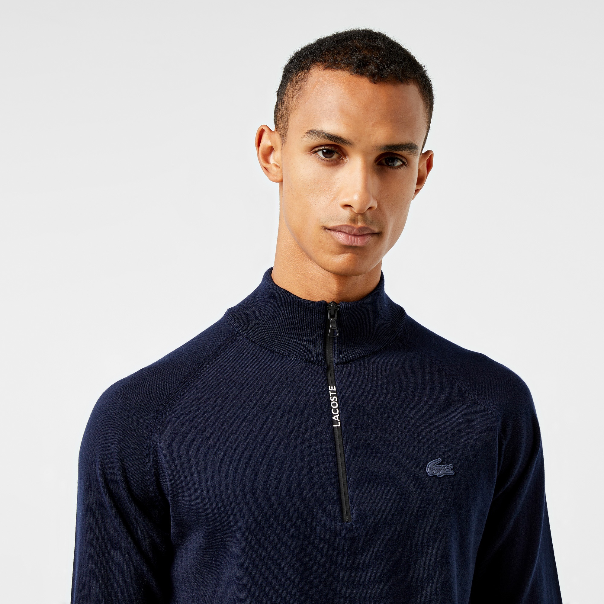 Lacoste Erkek Regular Fit Yarım Fermuarlı Lacivert Triko