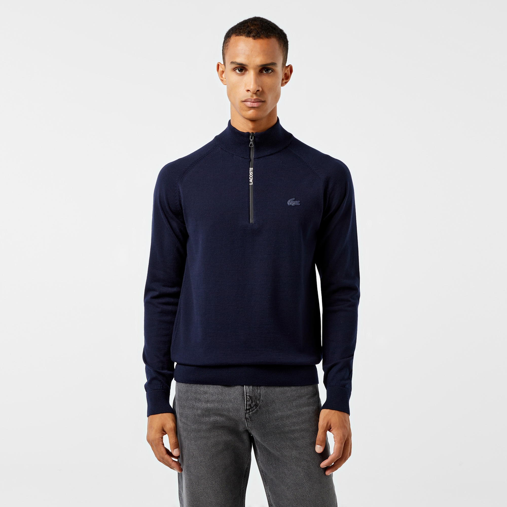 Lacoste Erkek Regular Fit Yarım Fermuarlı Lacivert Triko