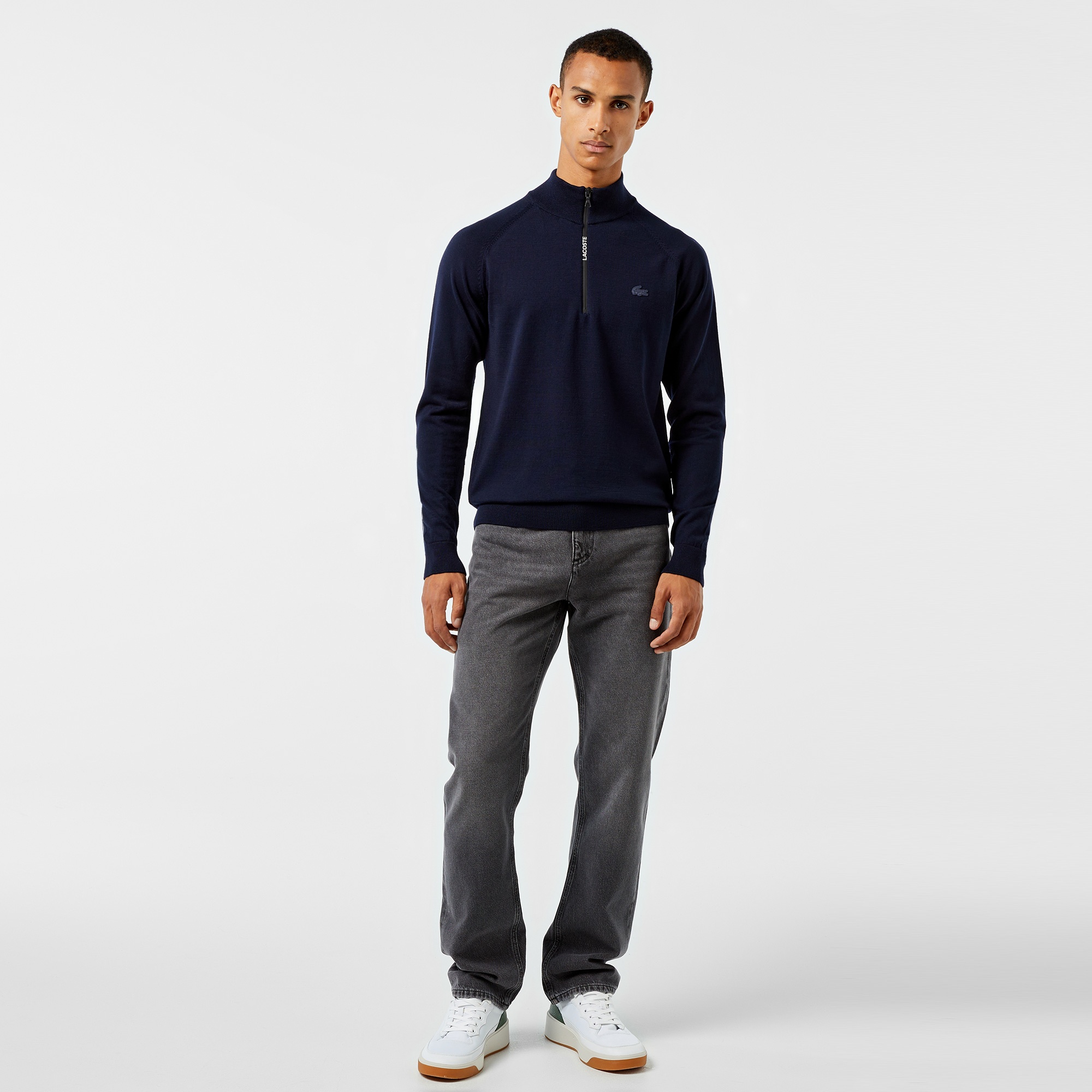 Lacoste Erkek Regular Fit Yarım Fermuarlı Lacivert Triko