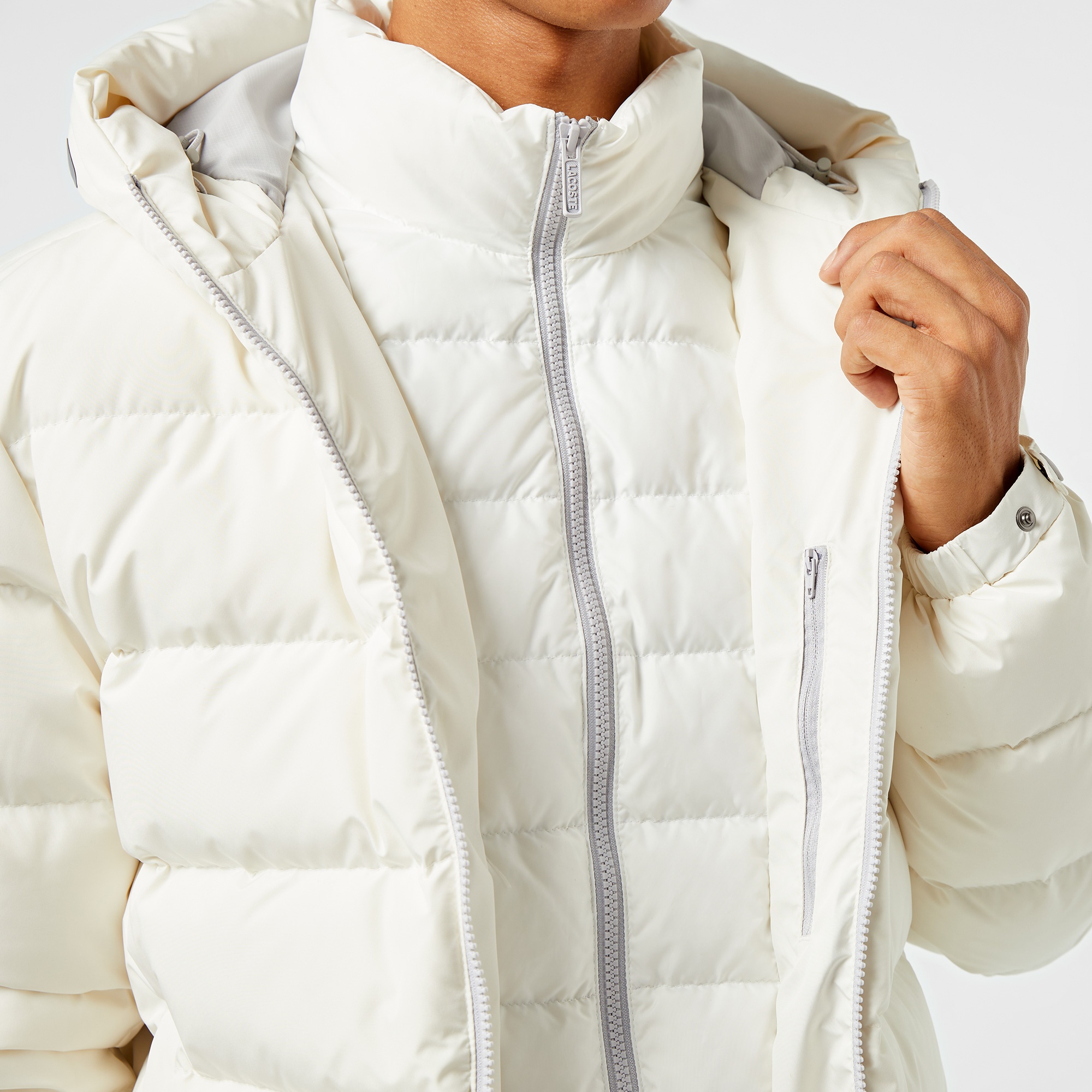 Lacoste Erkek Regular Fit Kapüşonlu Beyaz Şişme Mont