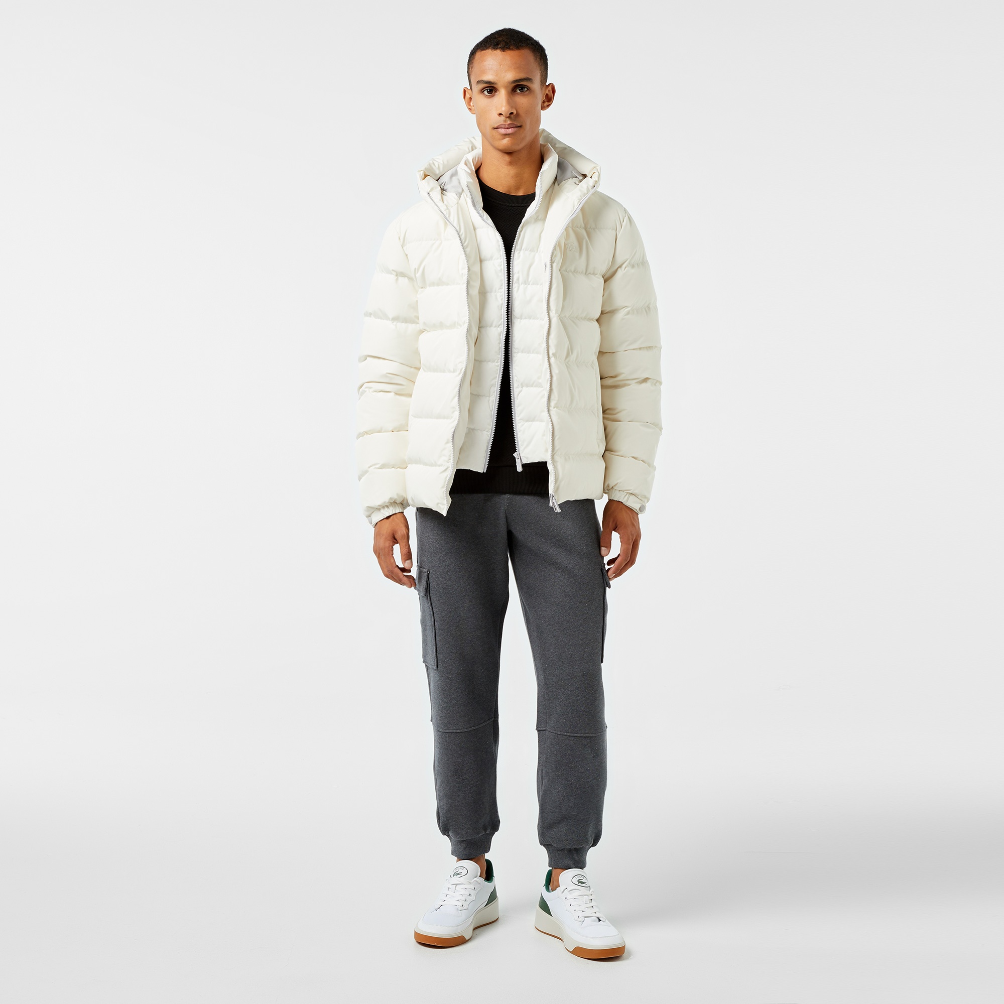 Lacoste Erkek Regular Fit Kapüşonlu Beyaz Şişme Mont