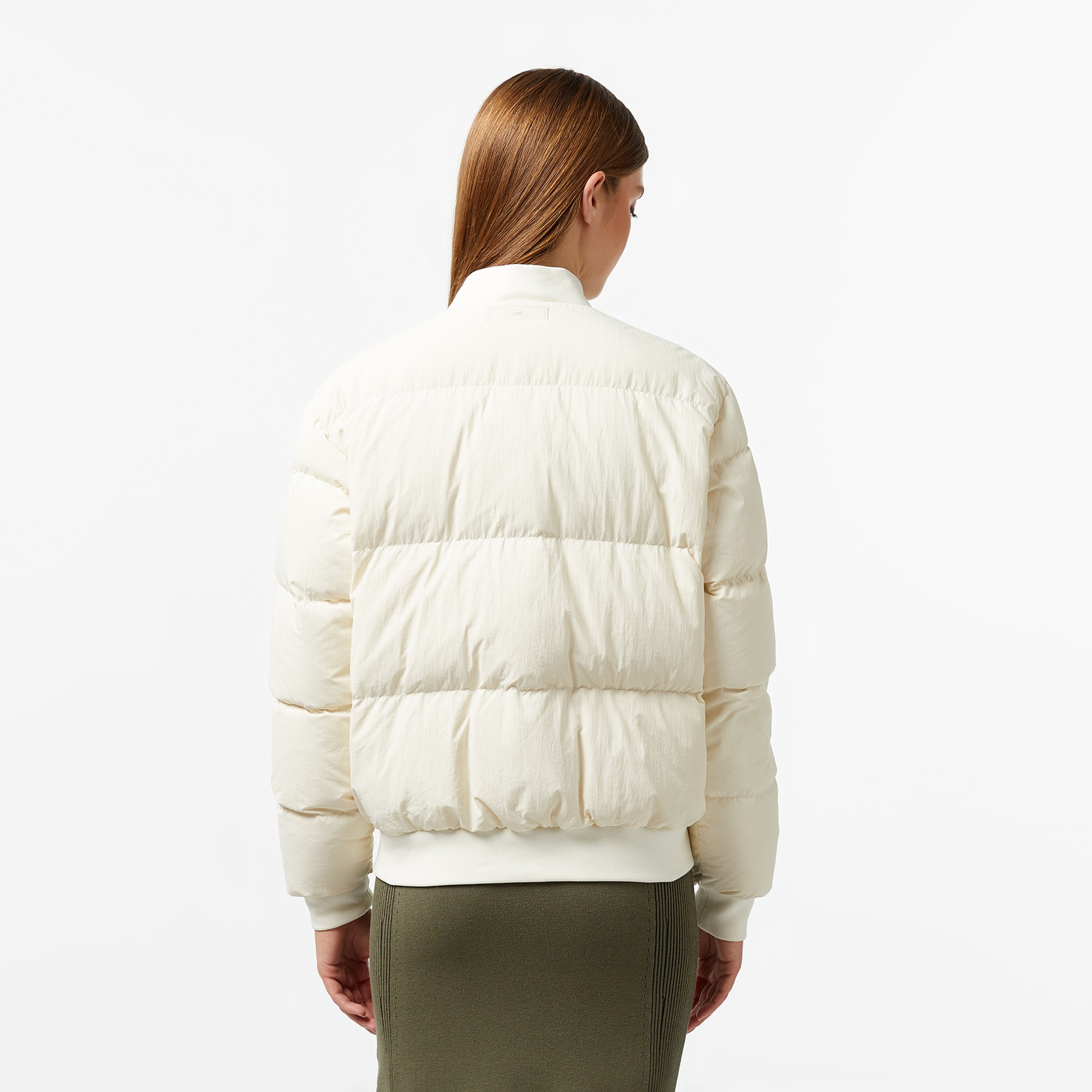 Lacoste Kadın Relaxed Fit Dik Yaka Krem Mont