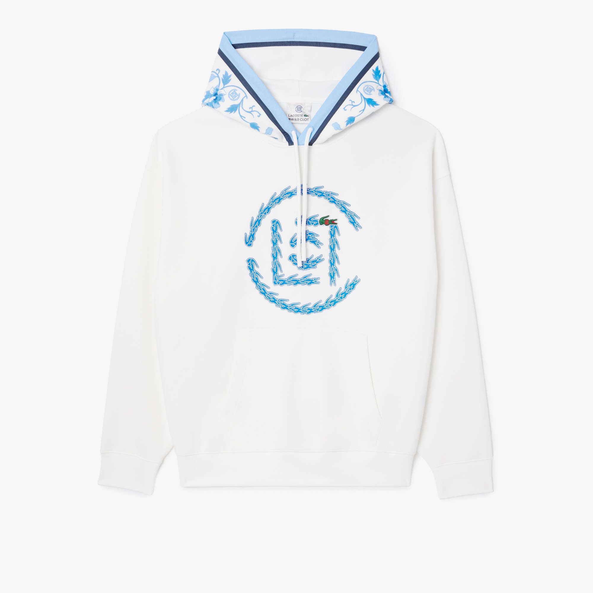 Lacoste X CLOT Unisex Loose Fit Kapüşonlu Baskılı Beyaz Sweatshirt