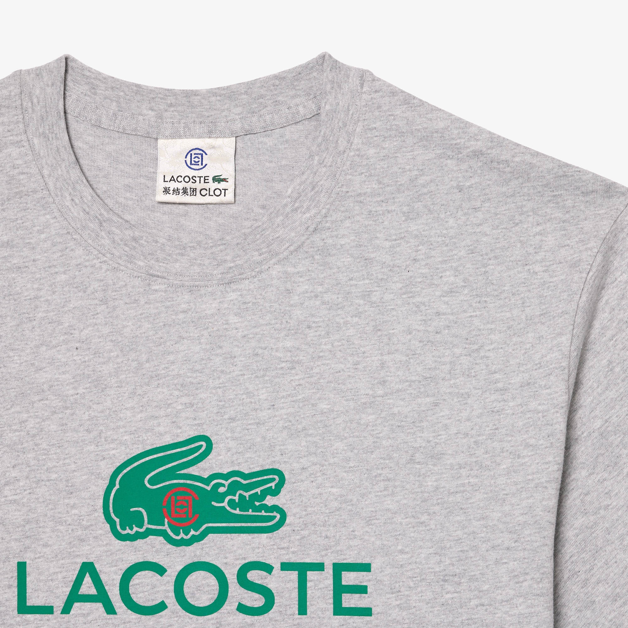 Lacoste X CLOT Unisex Classic Fit Bisiklet Yaka Baskılı Gri T-Shirt