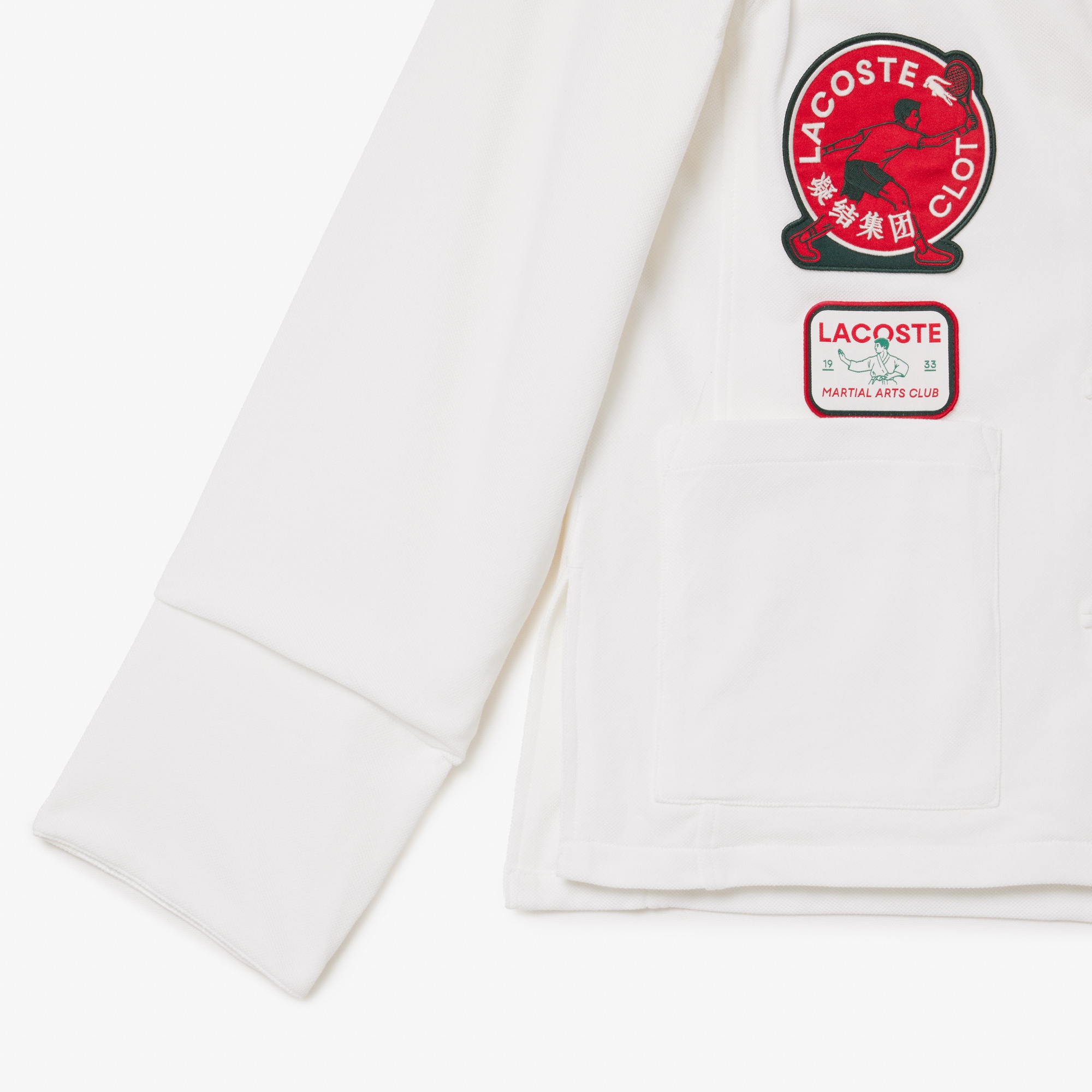 Lacoste X CLOT Unisex Relaxed Fit Düğmeli Yaka Baskılı Beyaz Gömlek