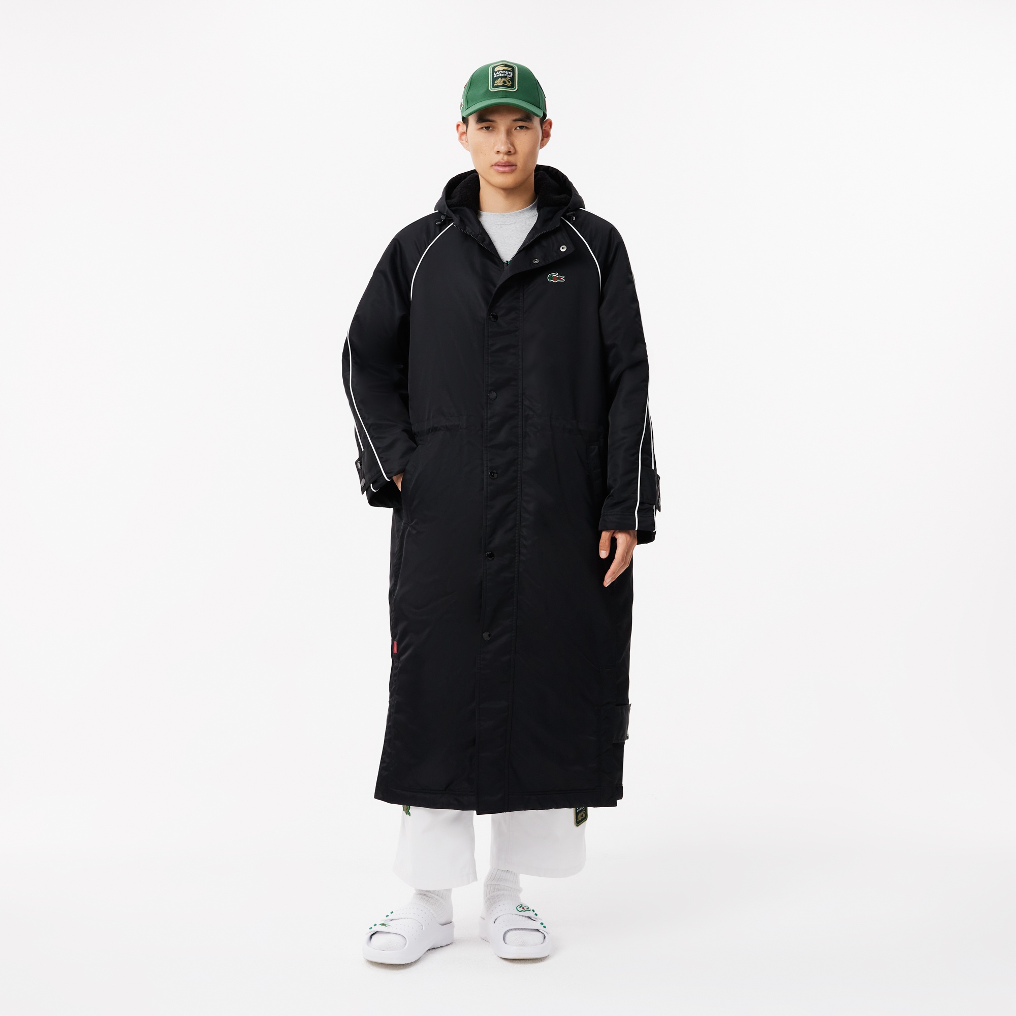 Lacoste X CLOT Unisex Kapüşonlu Çift Taraflı Siyah Yağmurluk