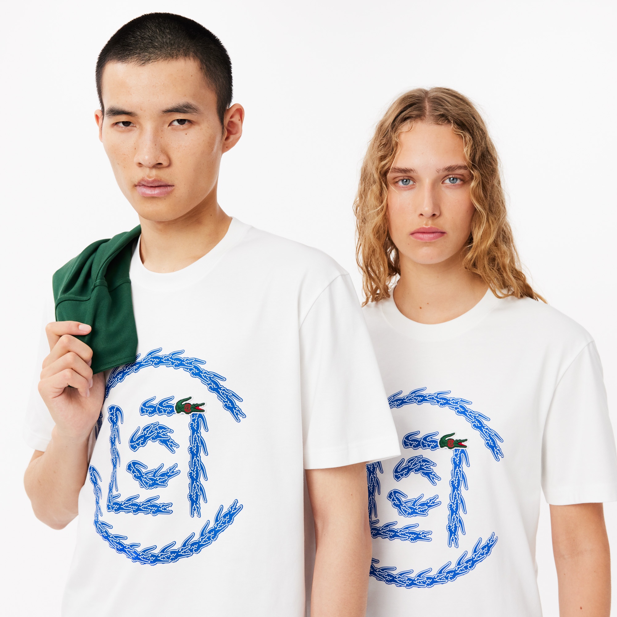 Lacoste X CLOT Unisex Classic Fit Bisiklet Yaka Baskılı Beyaz T-Shirt