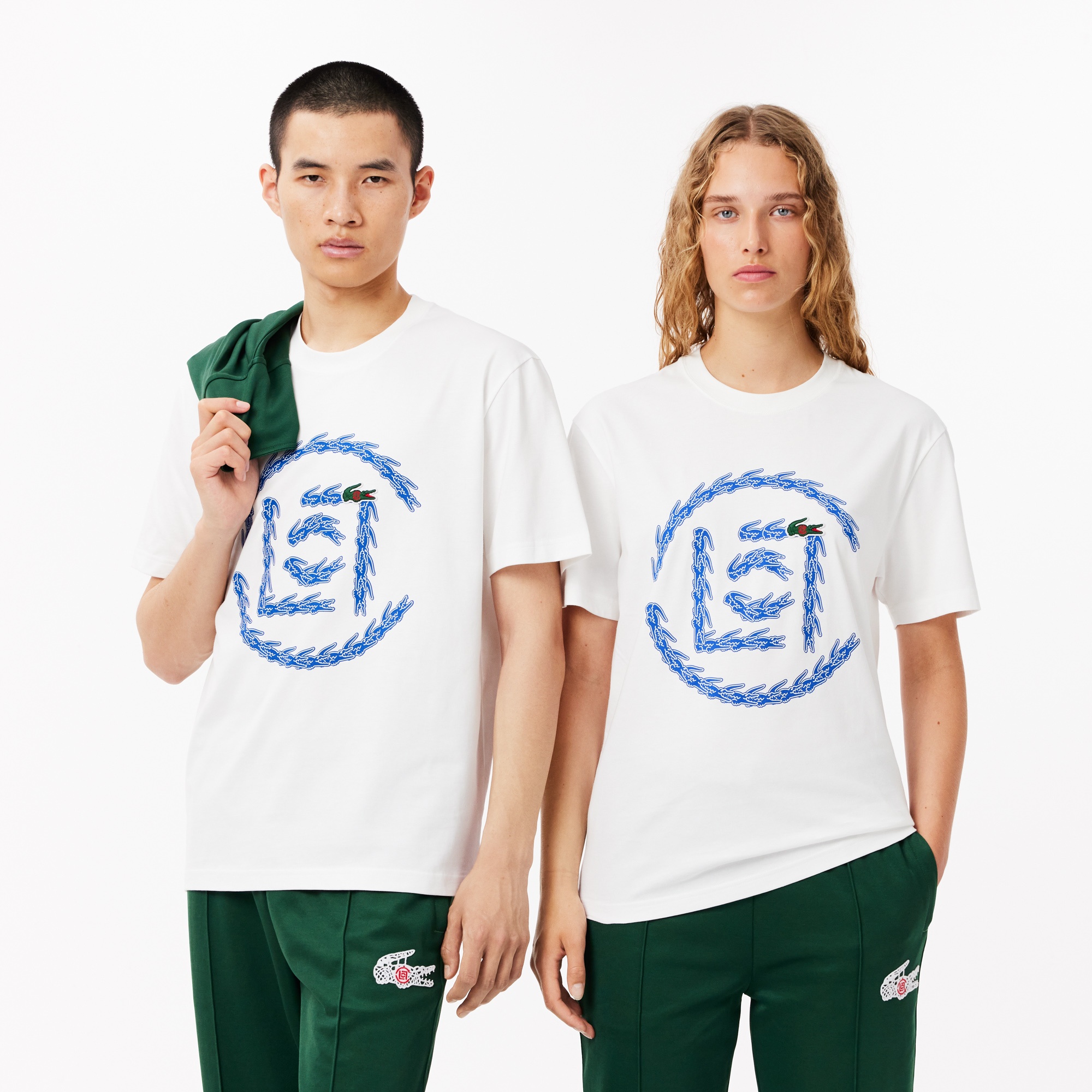 Lacoste X CLOT Unisex Classic Fit Bisiklet Yaka Baskılı Beyaz T-Shirt