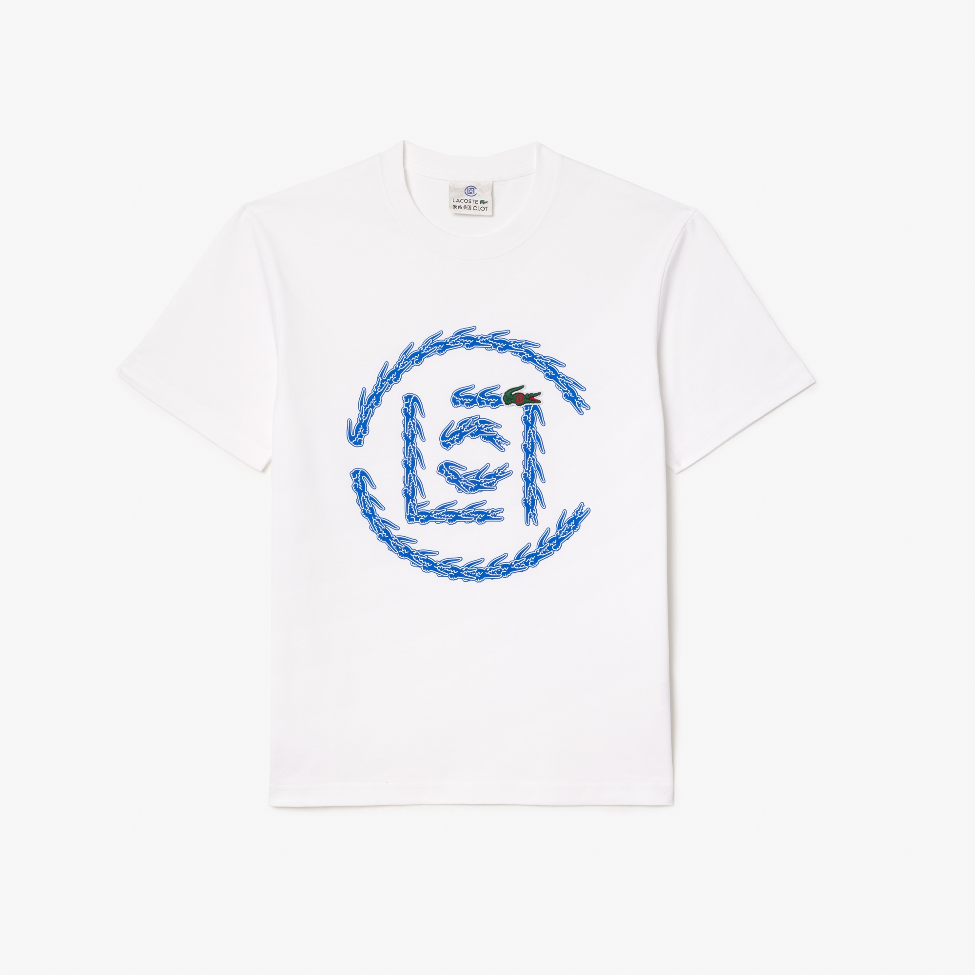 Lacoste X CLOT Unisex Classic Fit Bisiklet Yaka Baskılı Beyaz T-Shirt