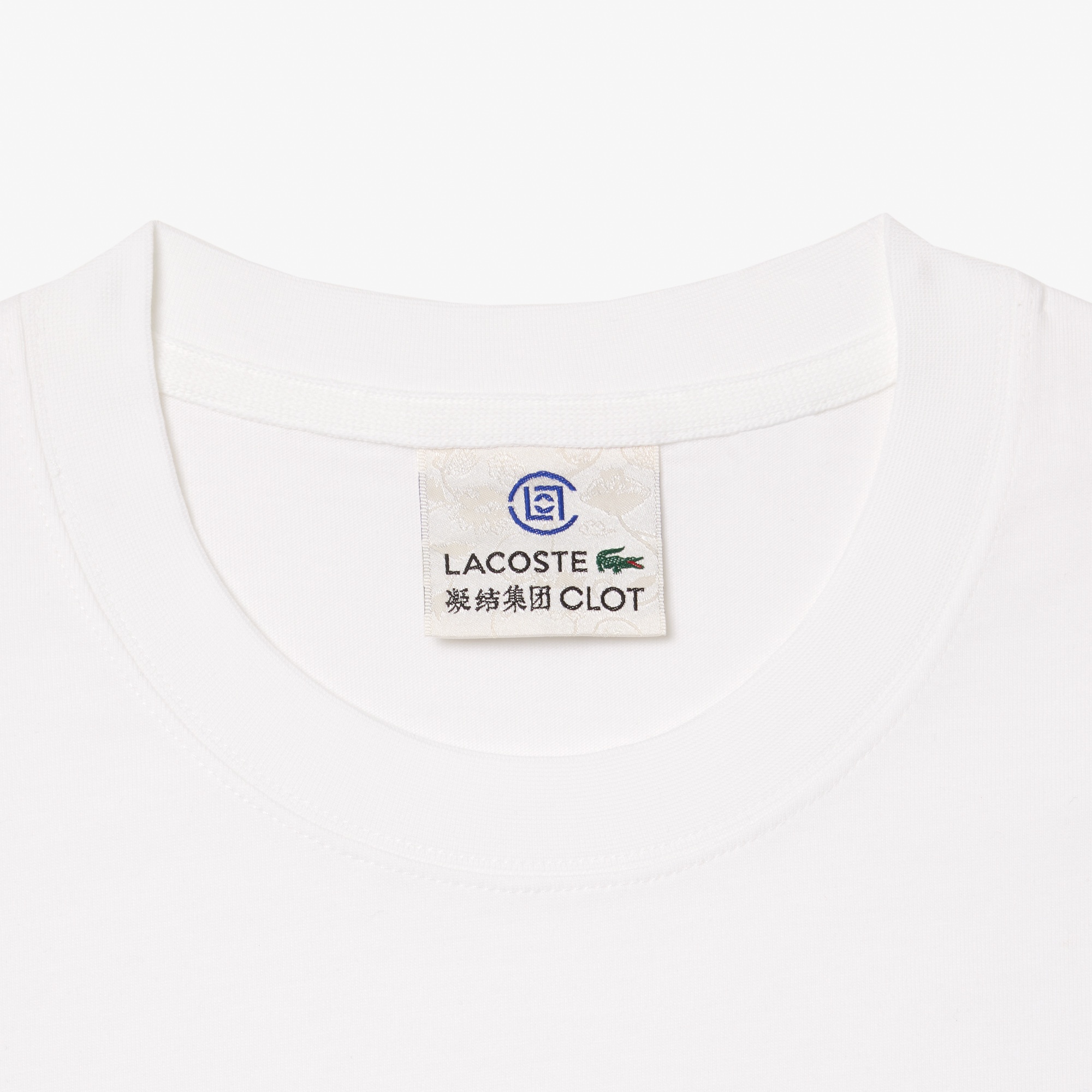 Lacoste X CLOT Unisex Classic Fit Bisiklet Yaka Baskılı Beyaz T-Shirt