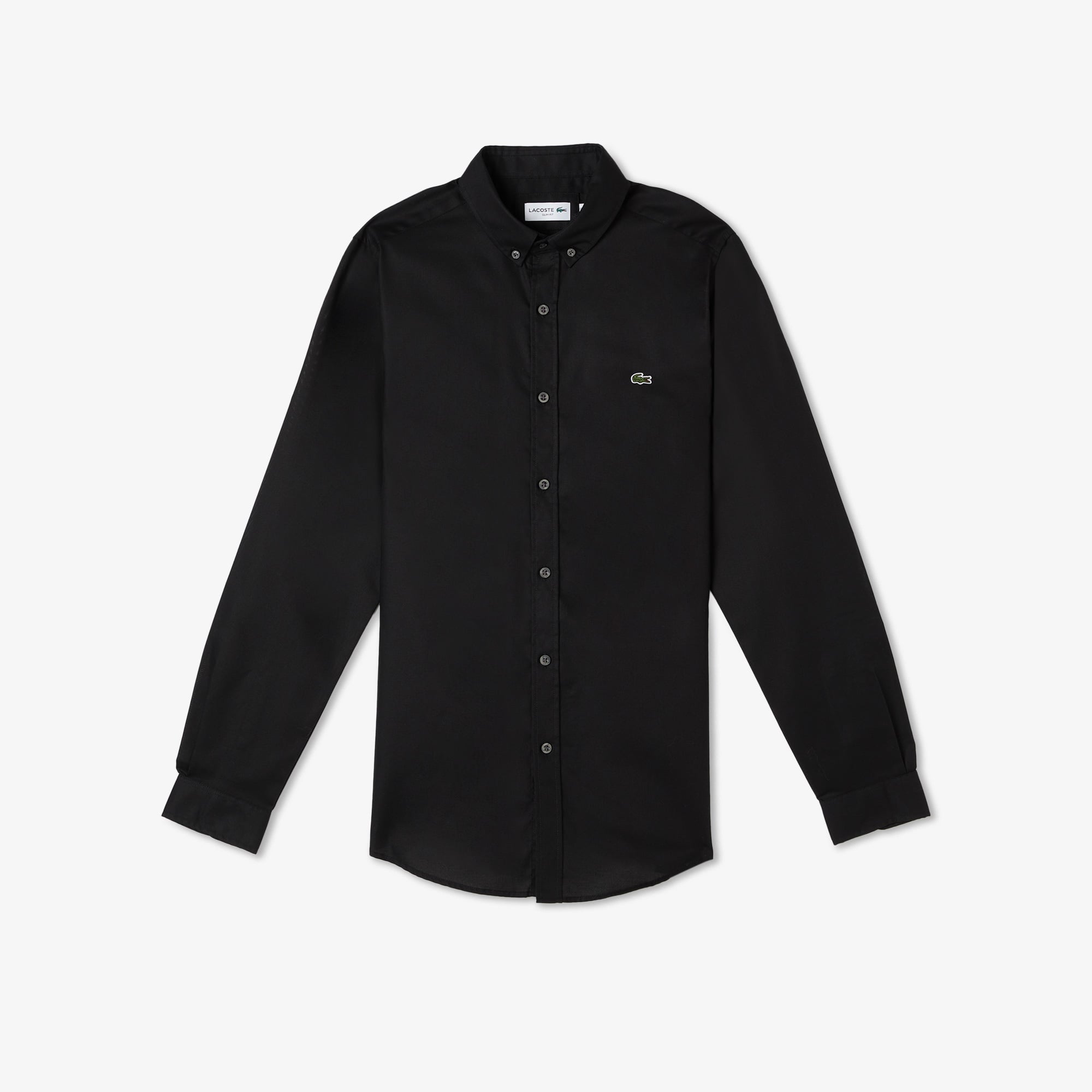 Erkek Slim Fit Düğmeli Yaka Siyah Gömlek