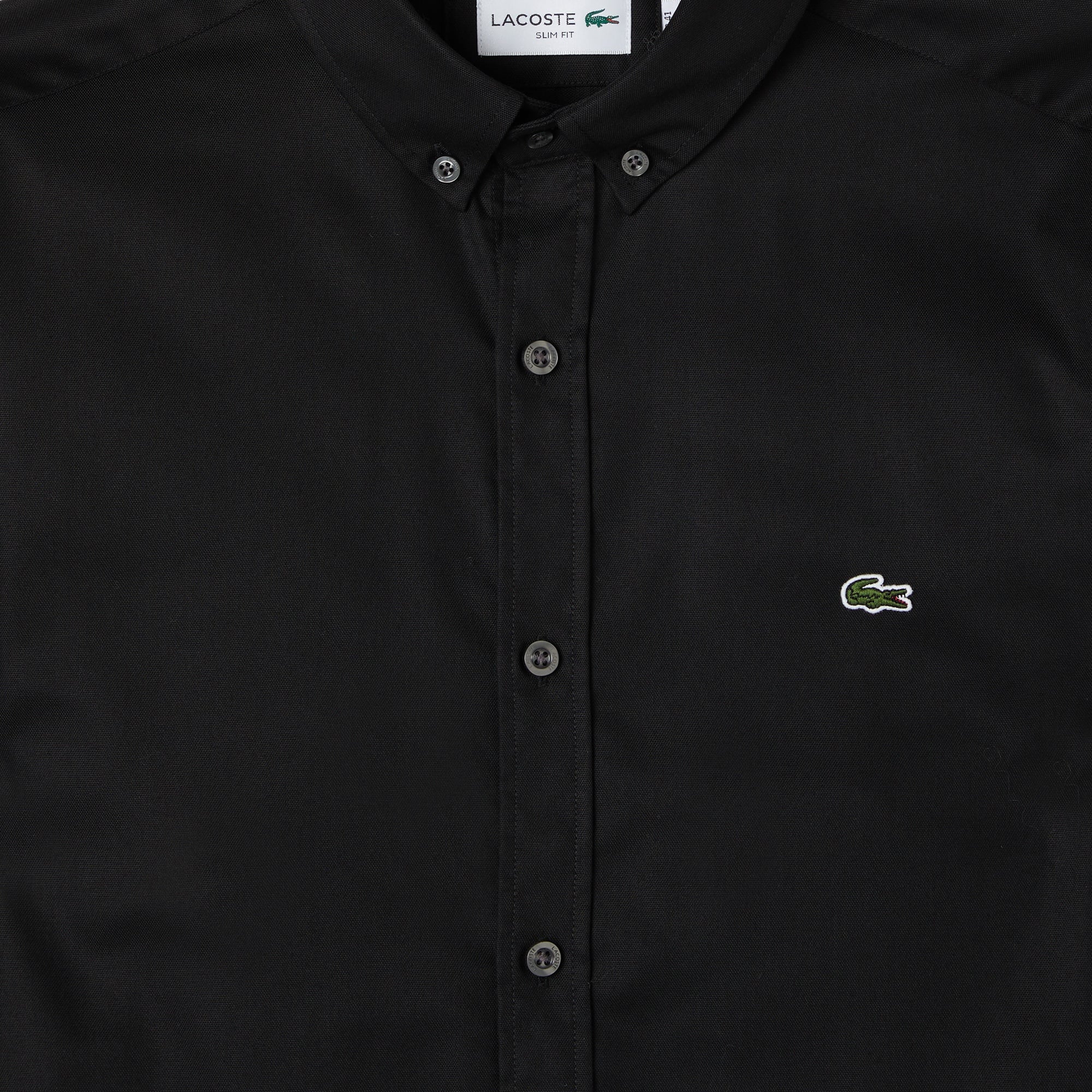 Erkek Slim Fit Düğmeli Yaka Siyah Gömlek