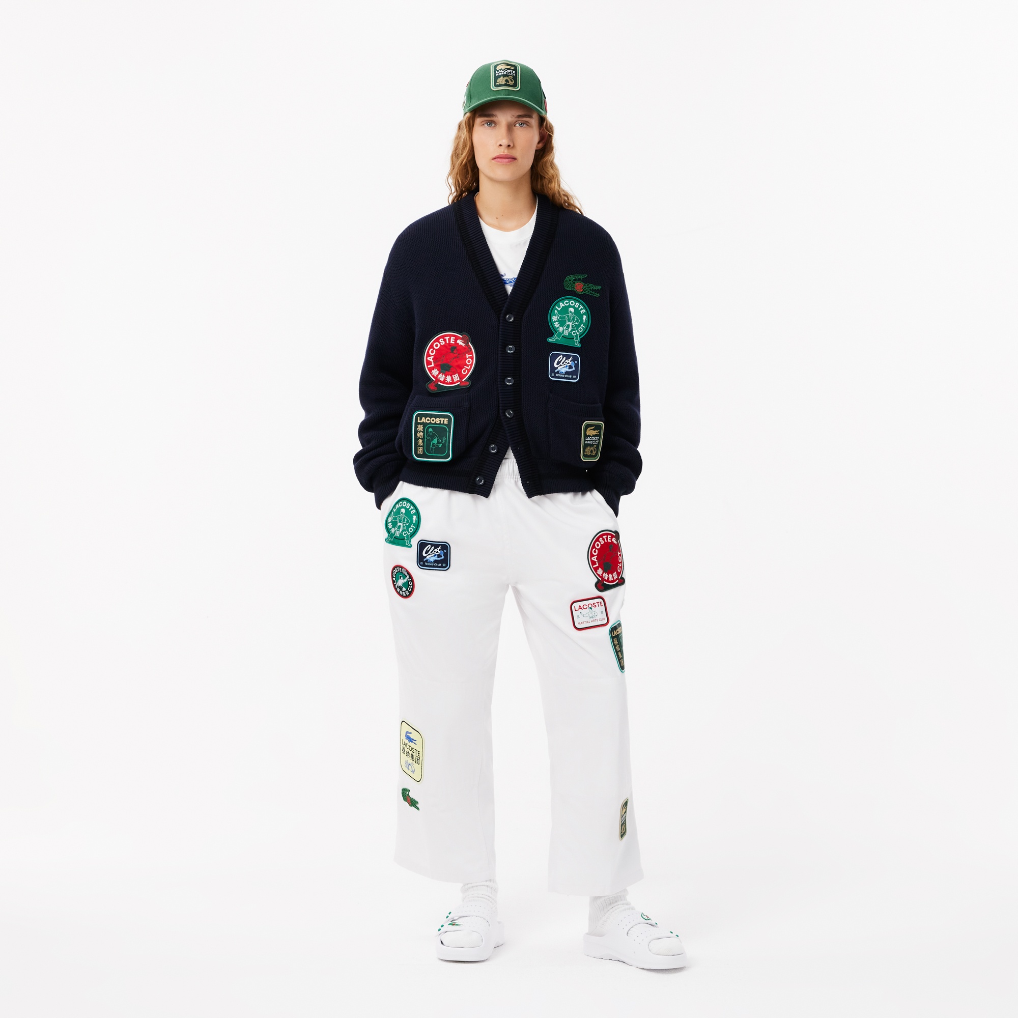Lacoste X CLOT Unisex Relaxed Fit V Yaka Baskılı Çift Taraflı Lacivert Hırka