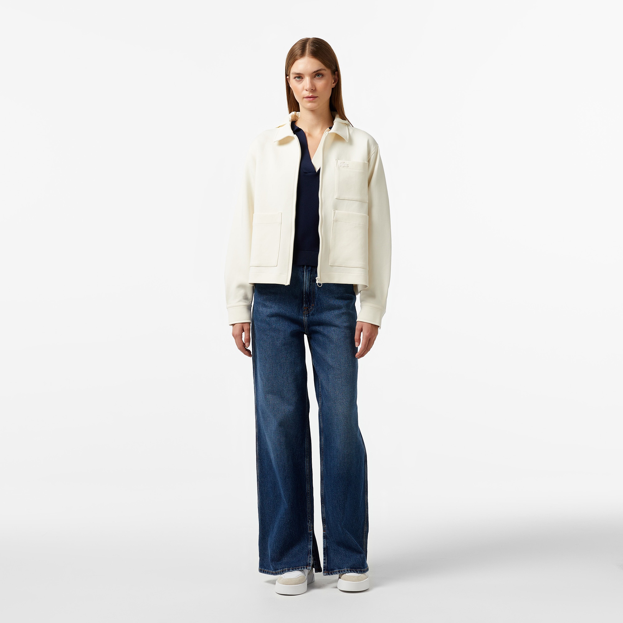 Lacoste Kadın Relaxed Fit Kapüşonlu Beyaz Ceket