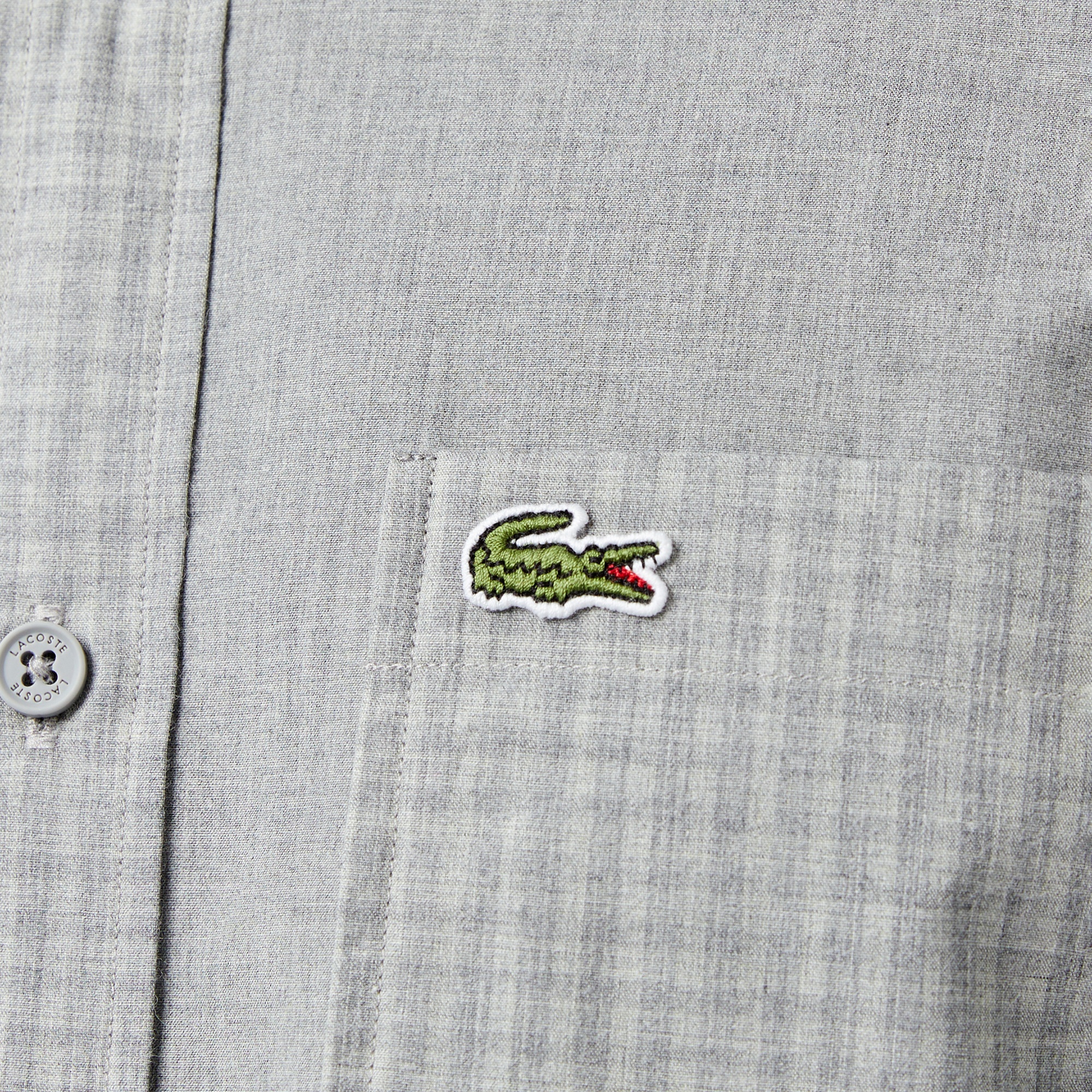 Lacoste Erkek Relaxed Fit Düğmeli Yaka Ekose Gri Gömlek