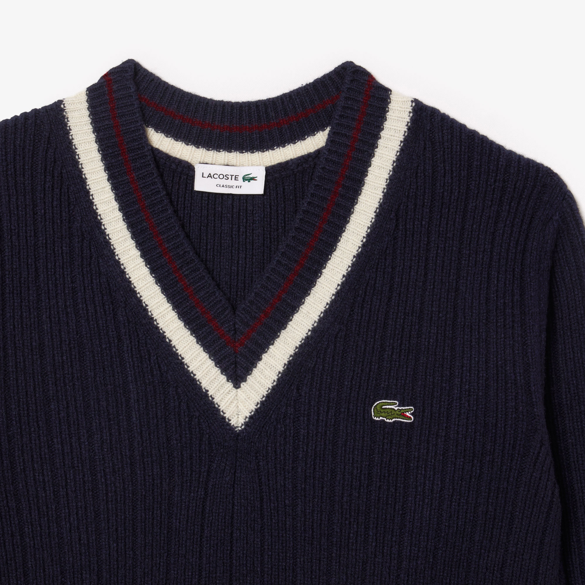 Lacoste Erkek Classic Fit V Yaka Yün Lacivert Kazak