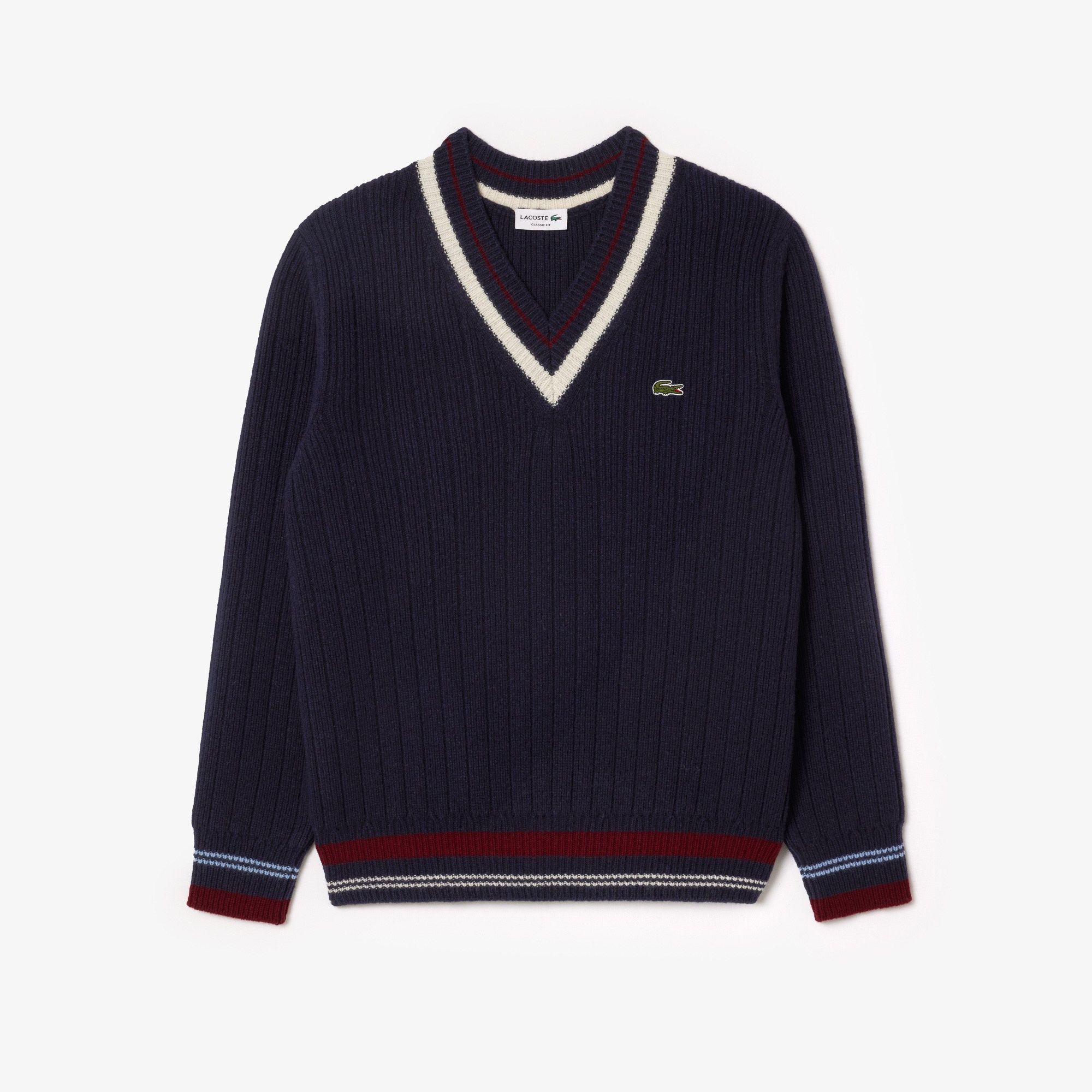 Lacoste Erkek Classic Fit V Yaka Yün Lacivert Kazak