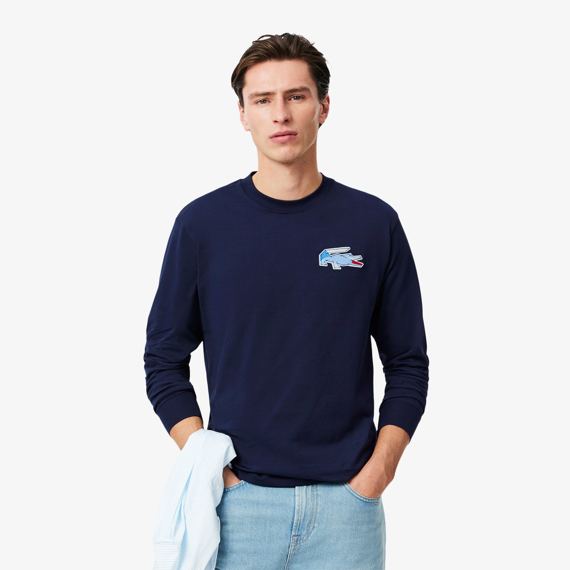 Lacoste Erkek Classic Fit Uzun Kollu Bisiklet Yaka Lacivert T-Shirt