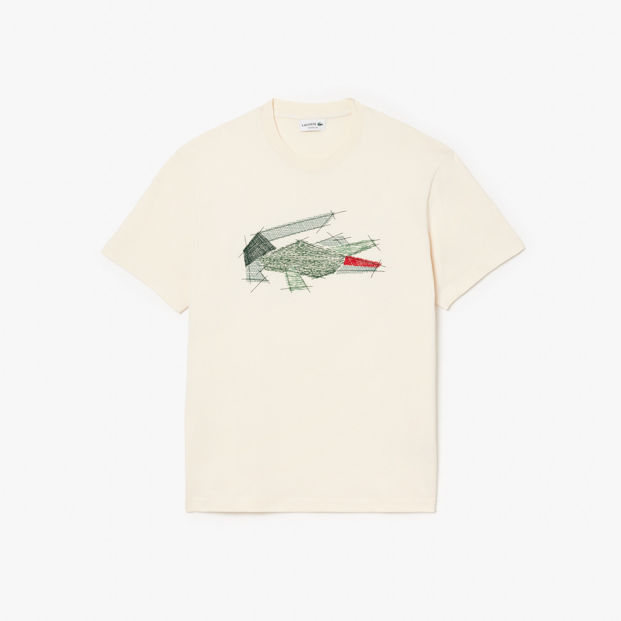 Lacoste Erkek Classic Fit Bisiklet Yaka Baskılı Krem T-Shirt