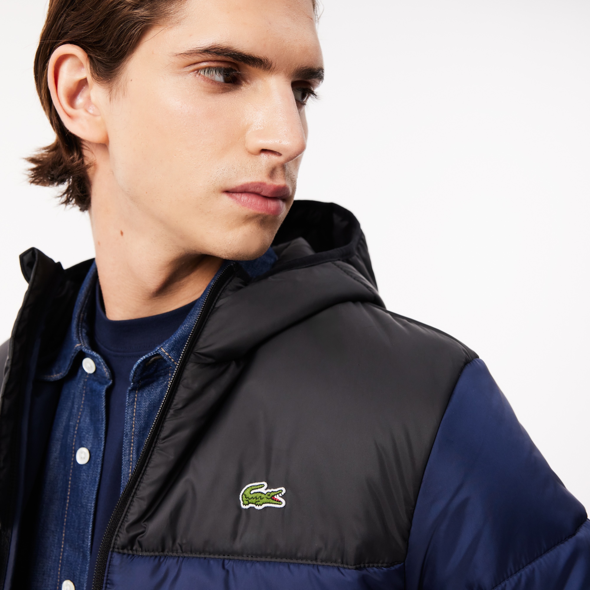 Lacoste Erkek Regular Fit Kapüşonlu Renk Bloklu Lacivert Mont