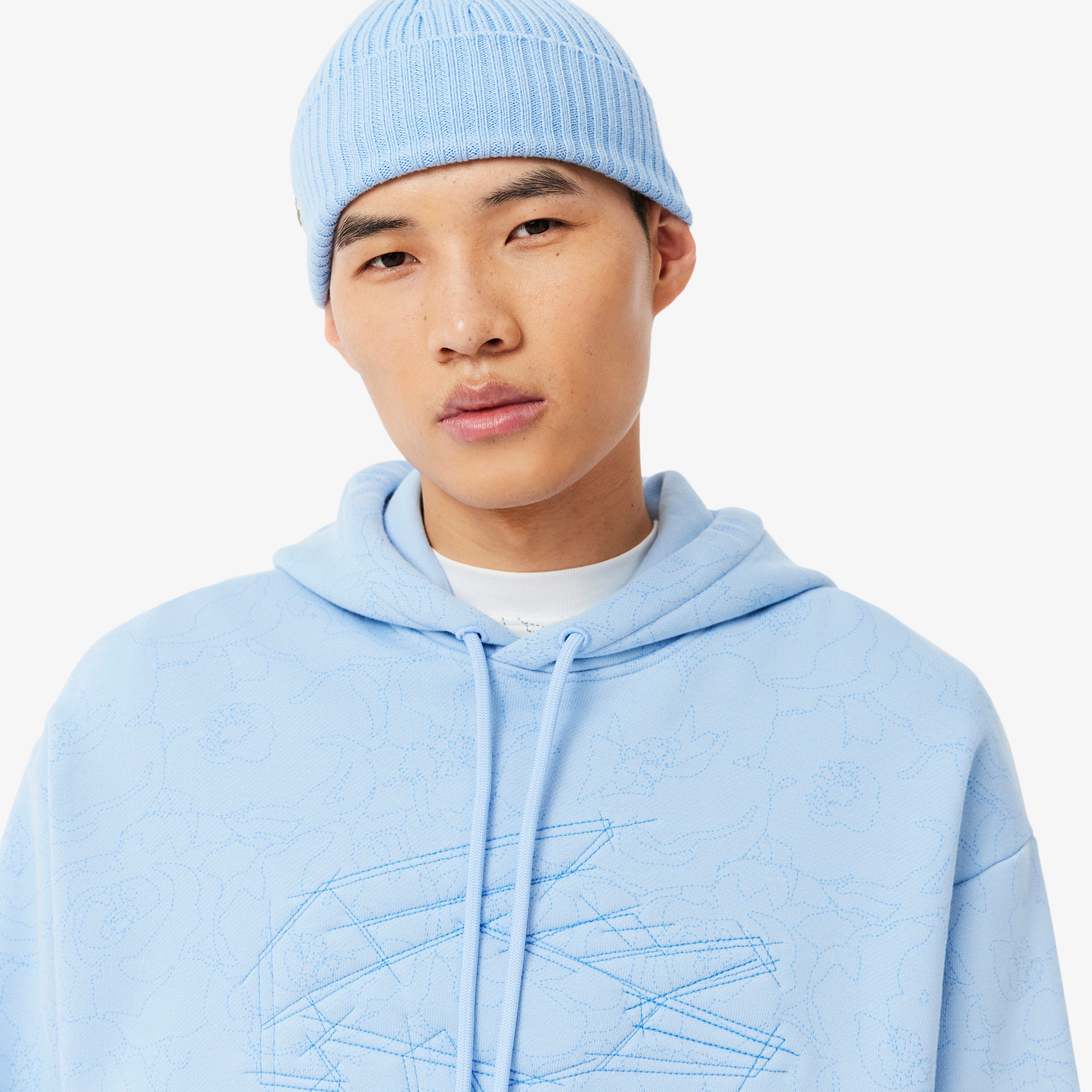 Lacoste Erkek Classic Fit Kapüşonlu Desenli Mavi Sweatshirt