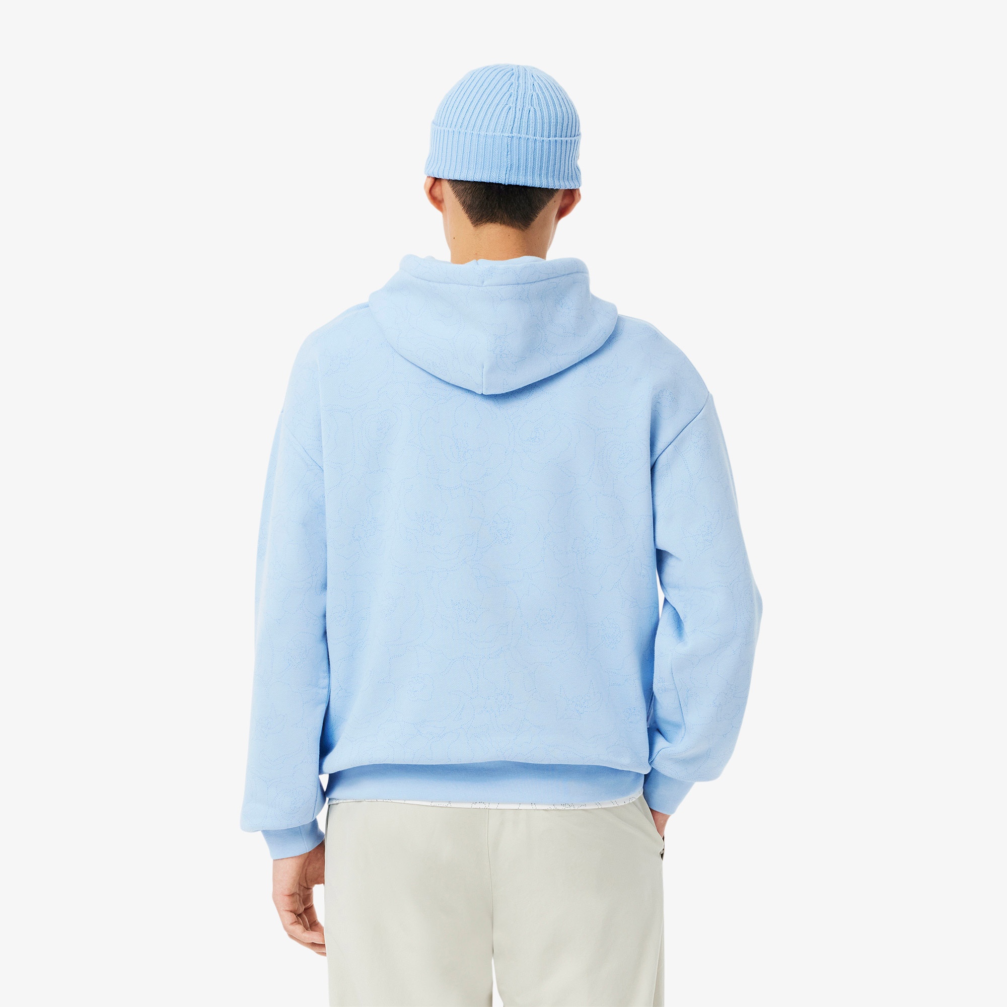 Lacoste Erkek Classic Fit Kapüşonlu Desenli Mavi Sweatshirt