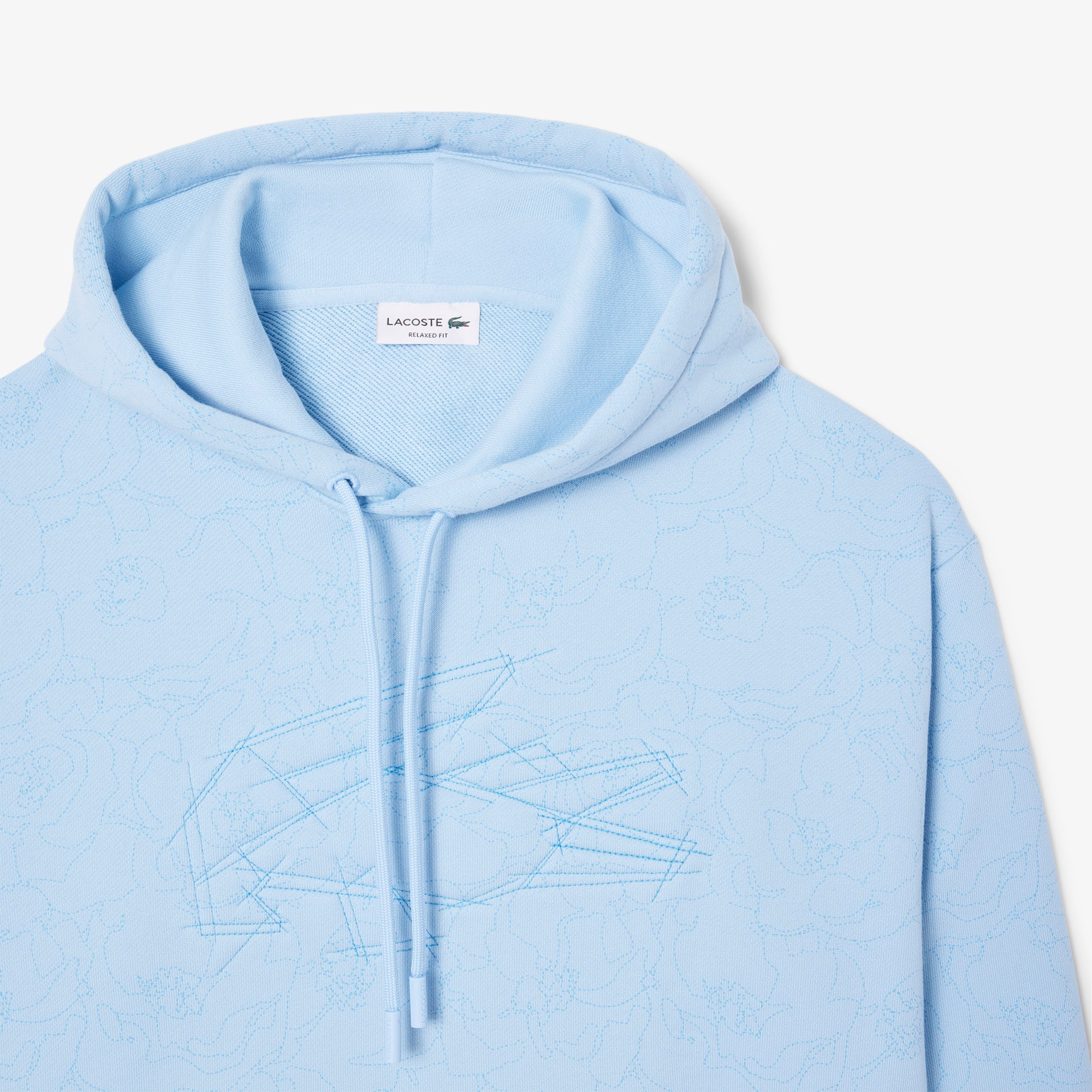 Lacoste Erkek Classic Fit Kapüşonlu Desenli Mavi Sweatshirt