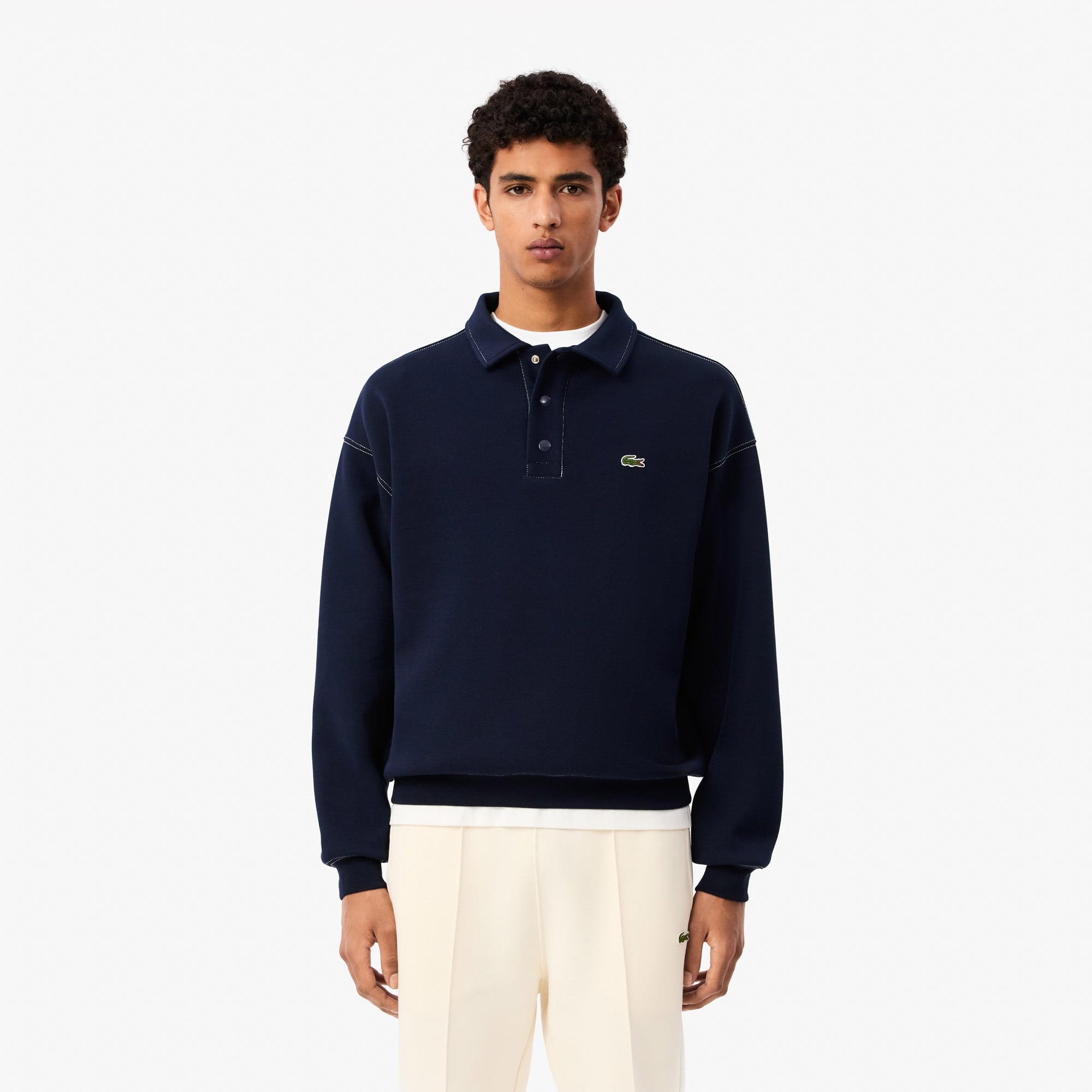 Lacoste Erkek Loose Fit Polo Yaka Lacivert Sweatshirt