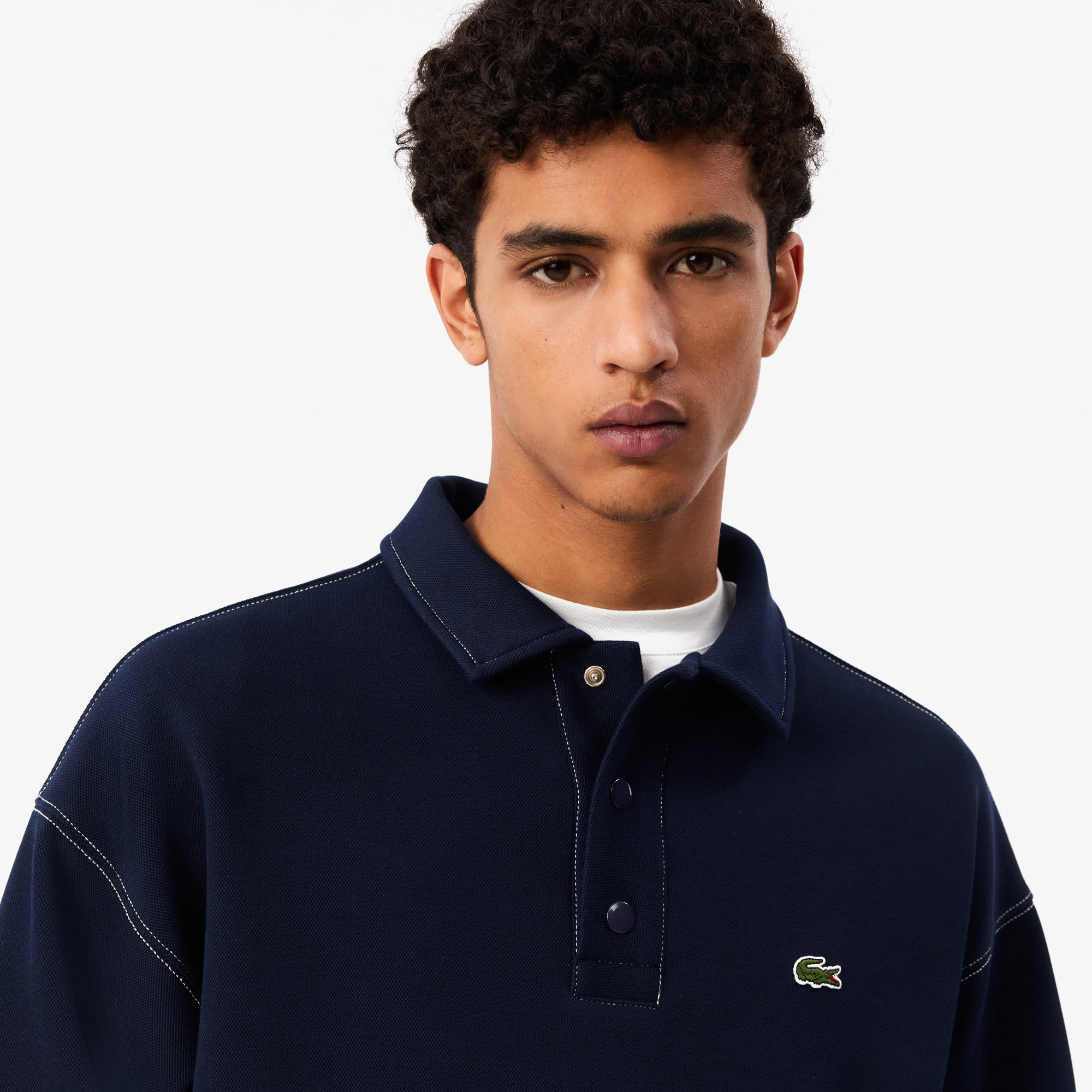 Lacoste Erkek Loose Fit Polo Yaka Lacivert Sweatshirt