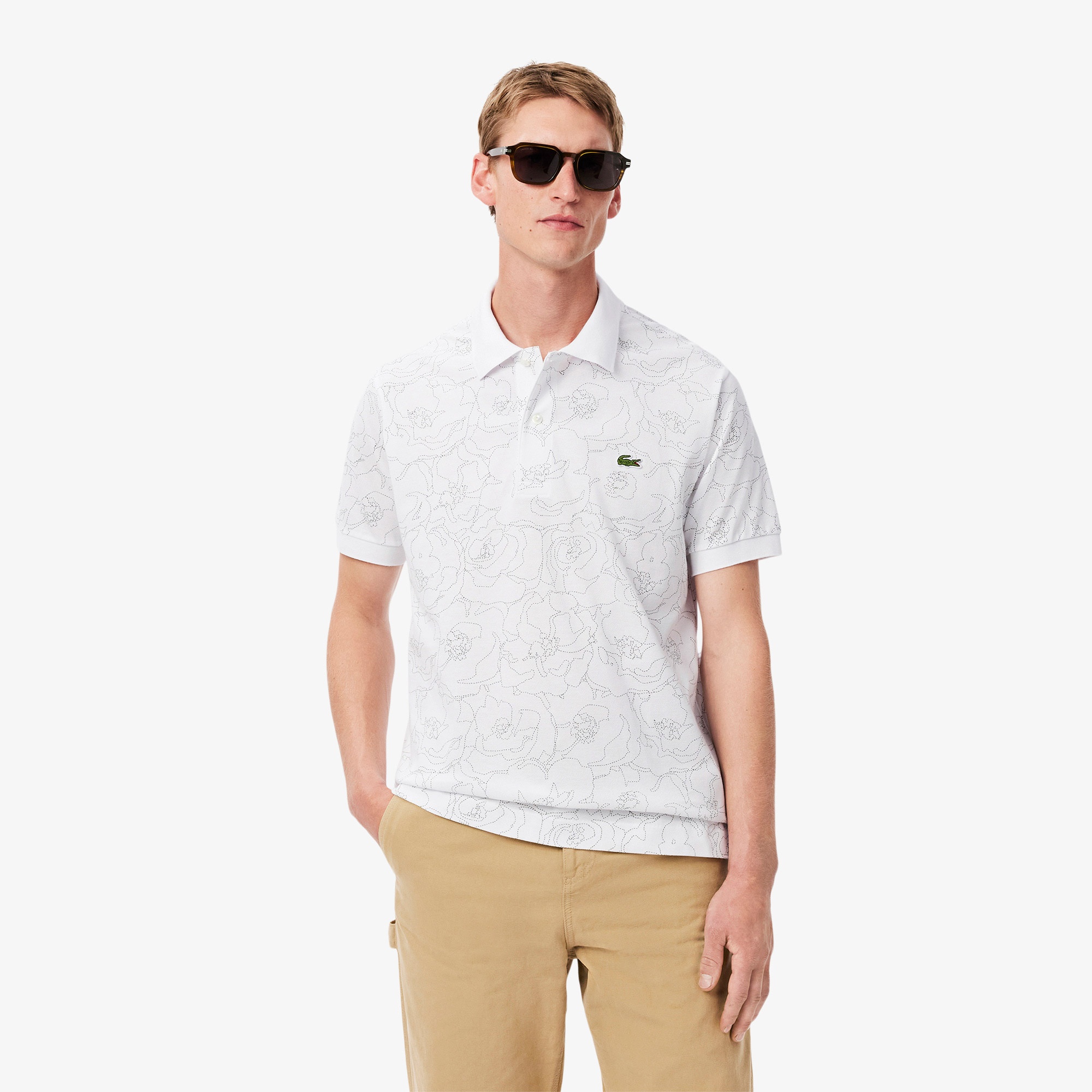 Lacoste Erkek Classic Fit Desenli Beyaz Polo
