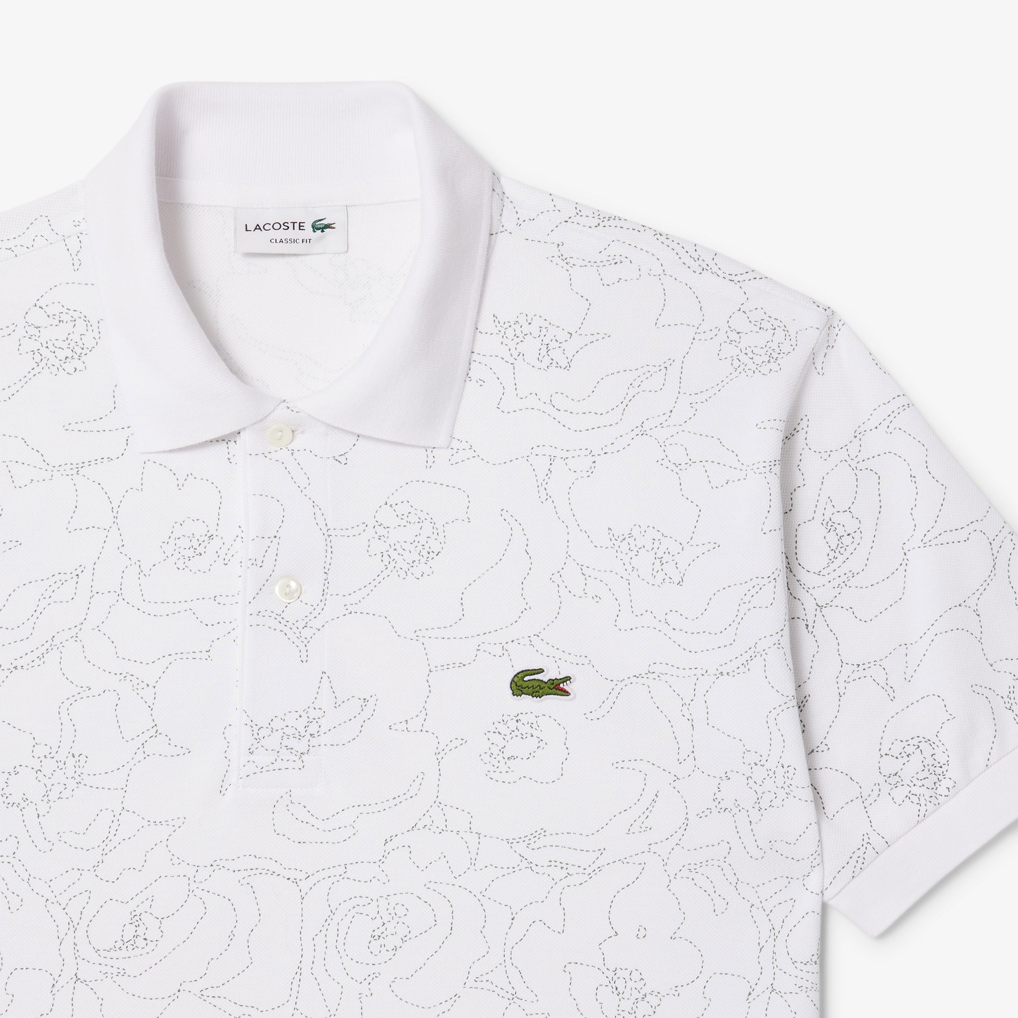 Lacoste Erkek Classic Fit Desenli Beyaz Polo