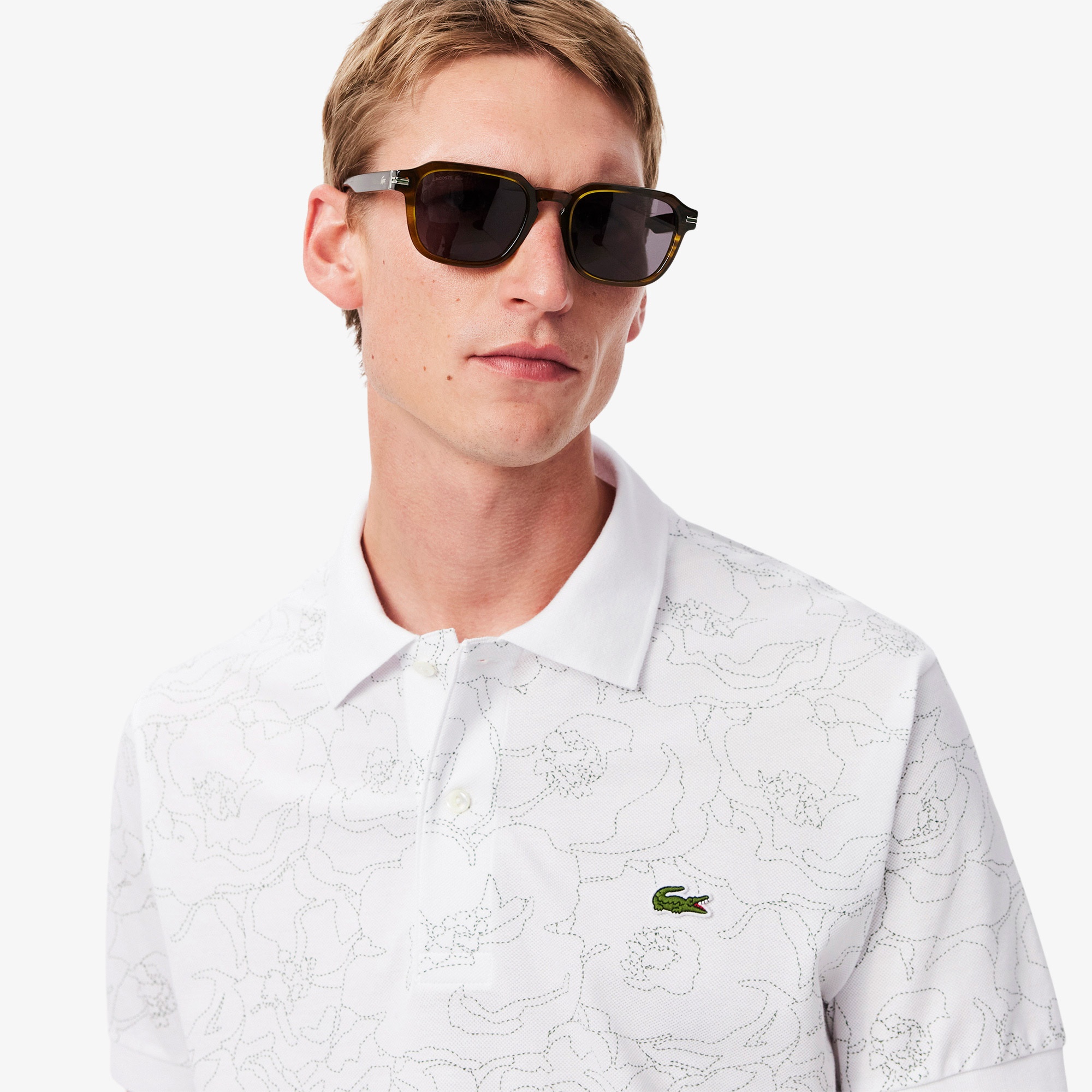 Lacoste Erkek Classic Fit Desenli Beyaz Polo