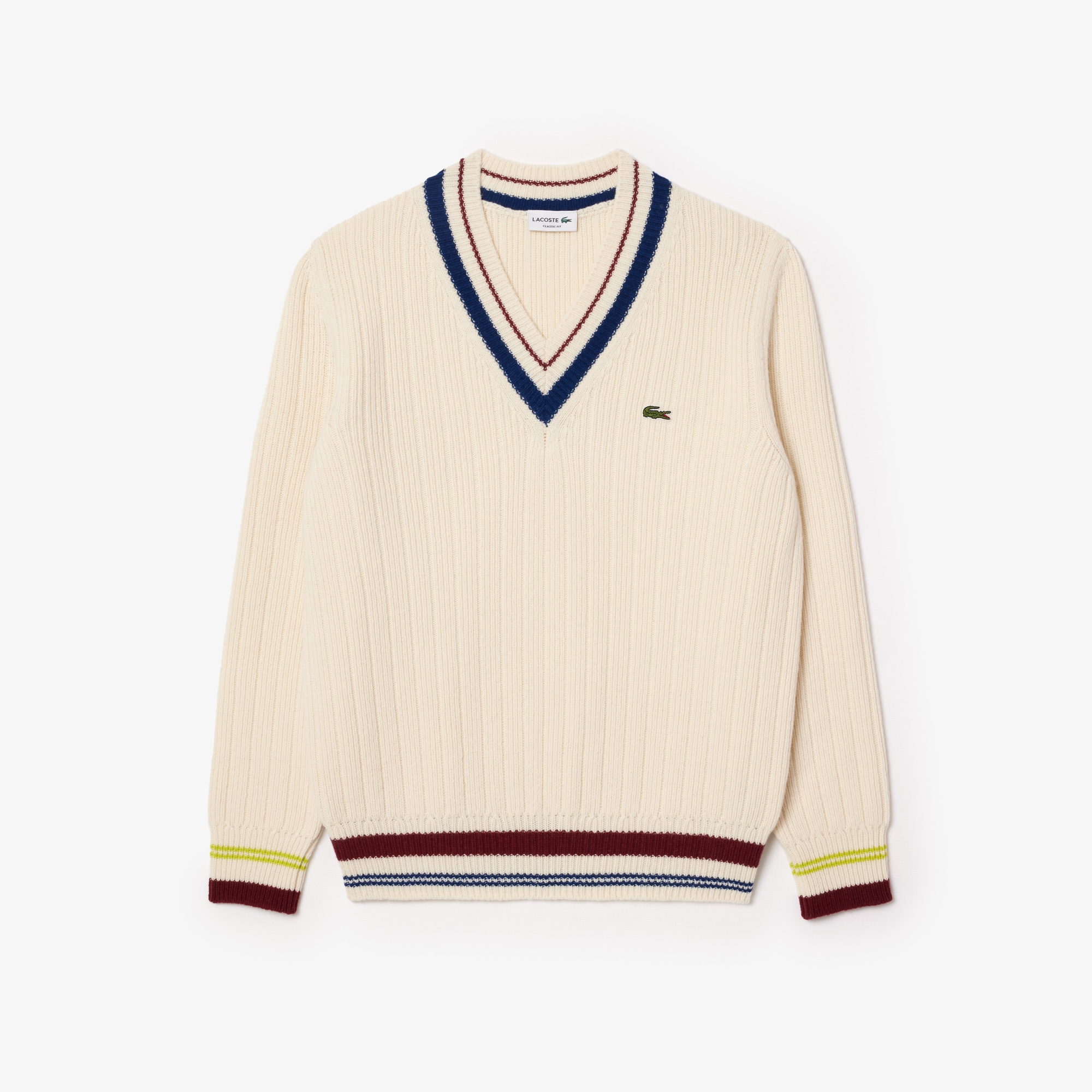 Lacoste Erkek Classic Fit V Yaka Yün Krem Kazak