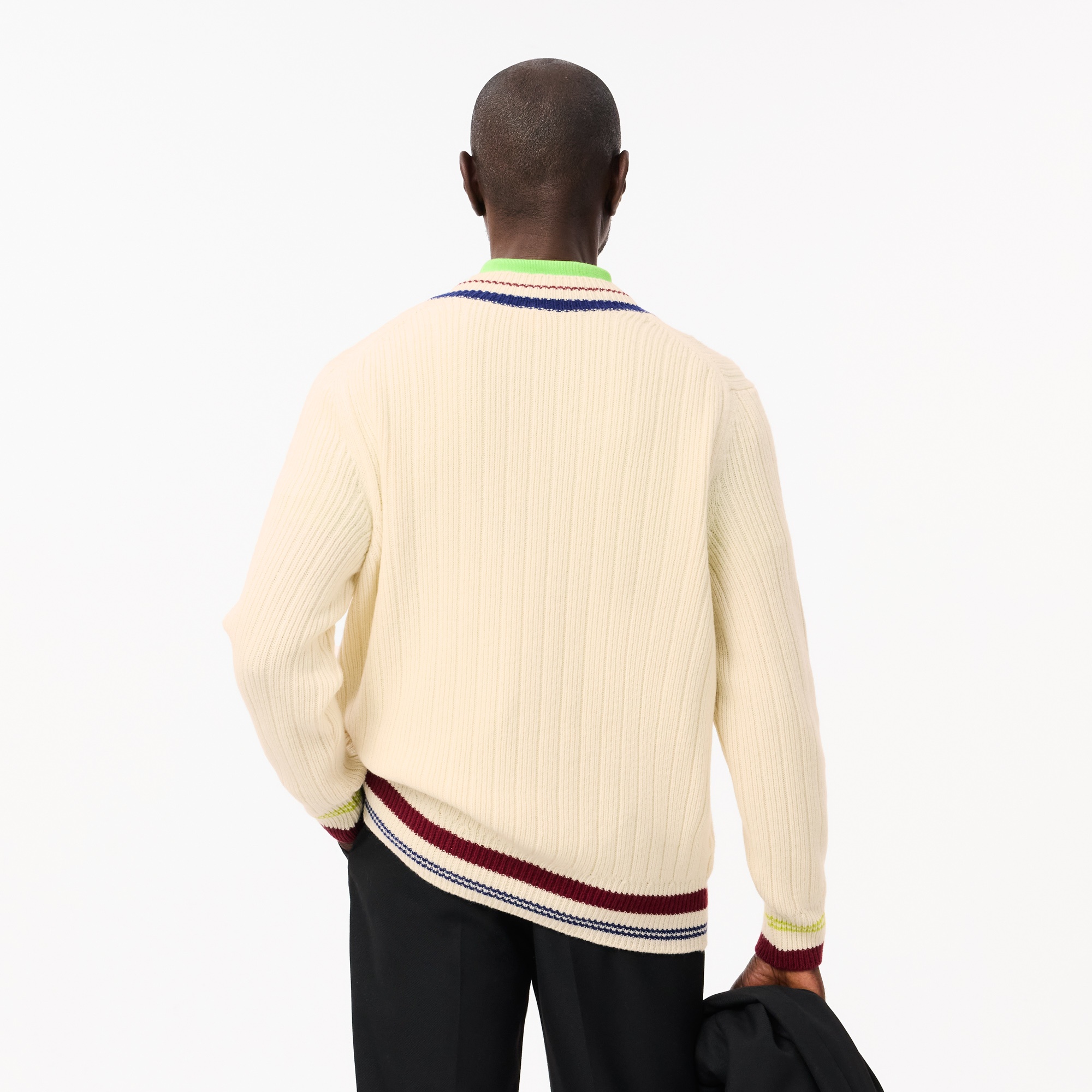 Lacoste Erkek Classic Fit V Yaka Yün Krem Kazak