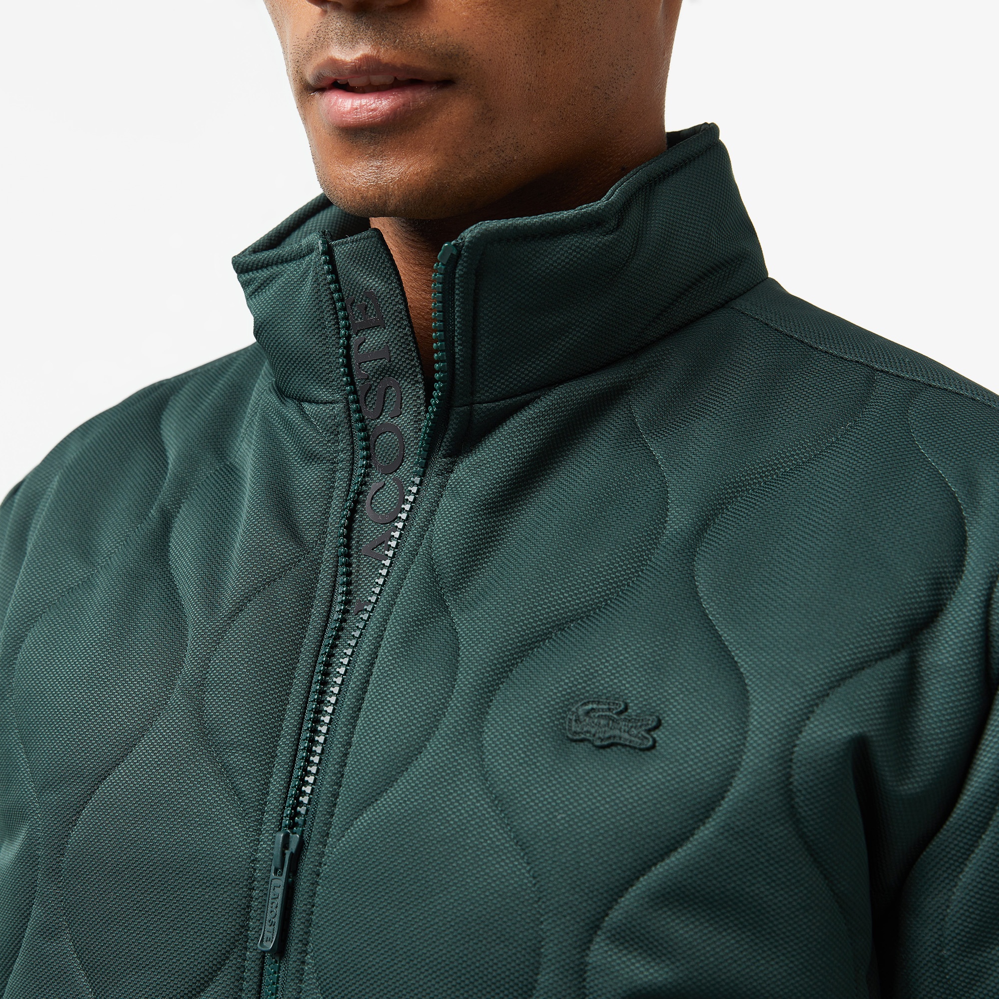 Lacoste Erkek Relaxed Fit Dik Yaka Kapitone Koyu Yeşil Mont