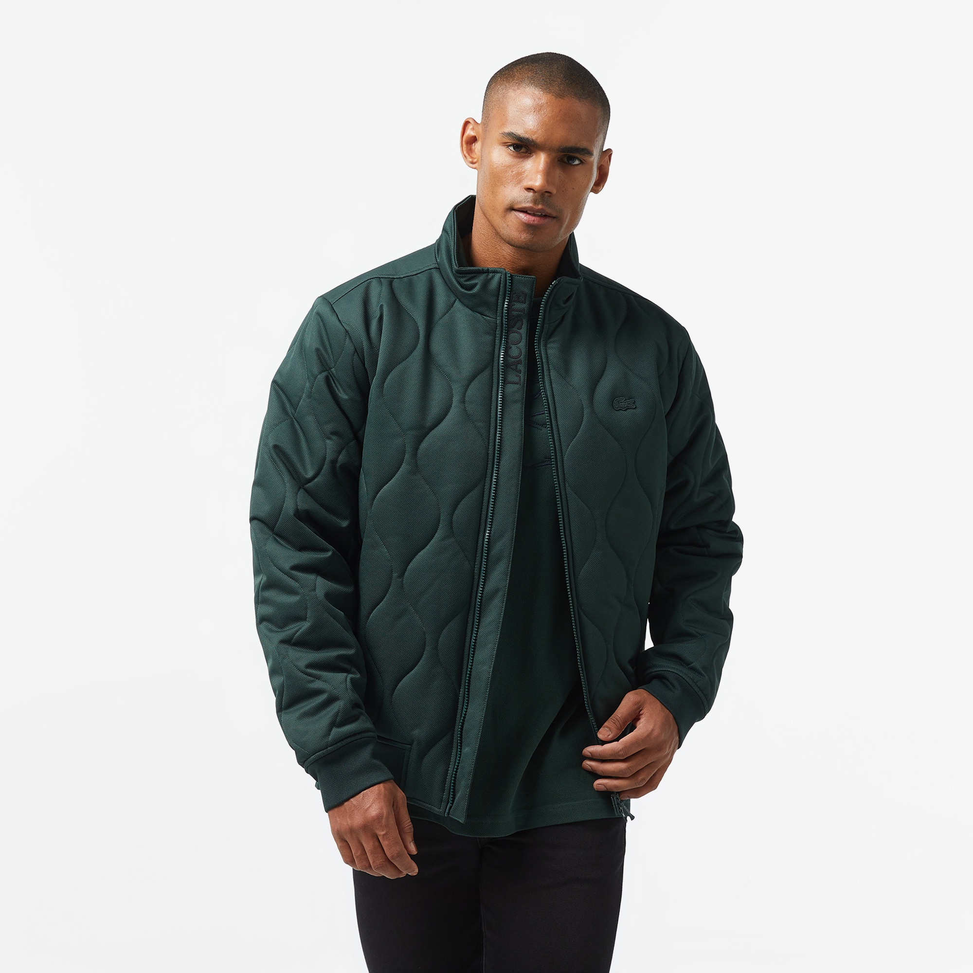Lacoste Erkek Relaxed Fit Dik Yaka Kapitone Koyu Yeşil Mont