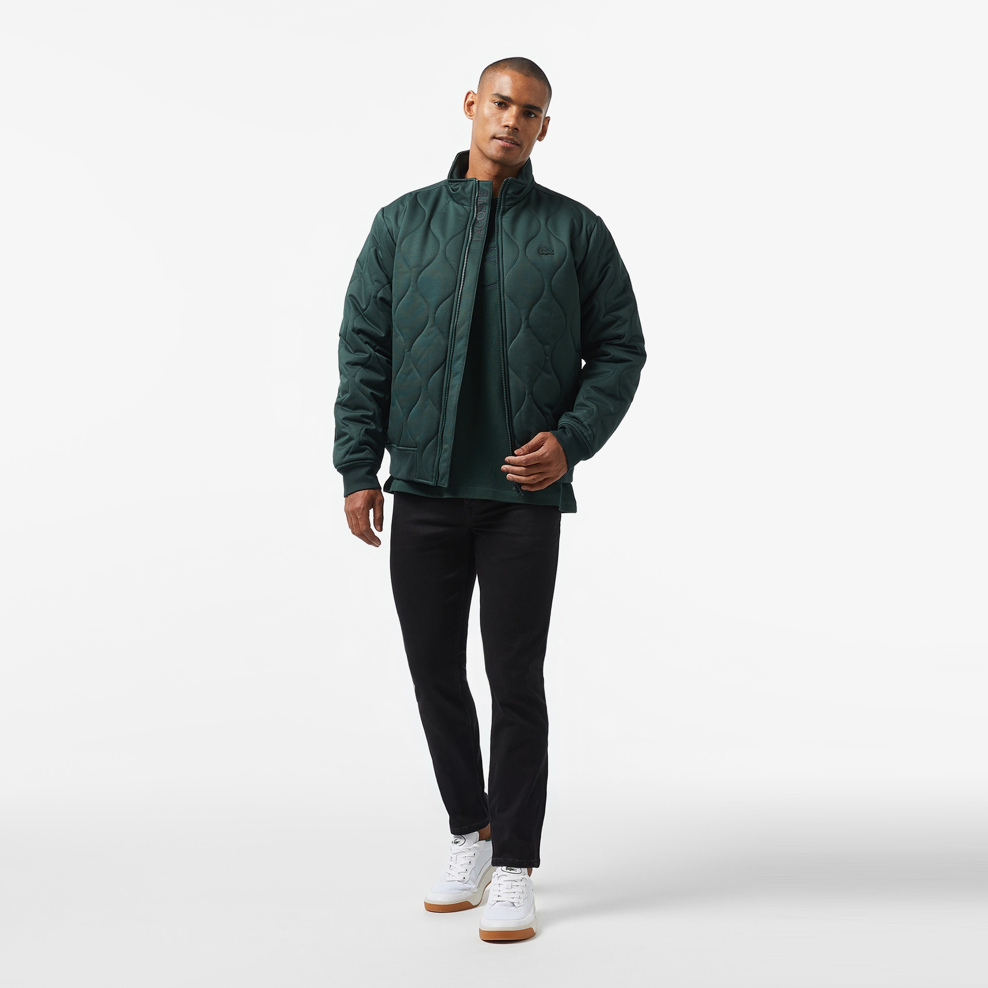 Lacoste Erkek Relaxed Fit Dik Yaka Kapitone Koyu Yeşil Mont