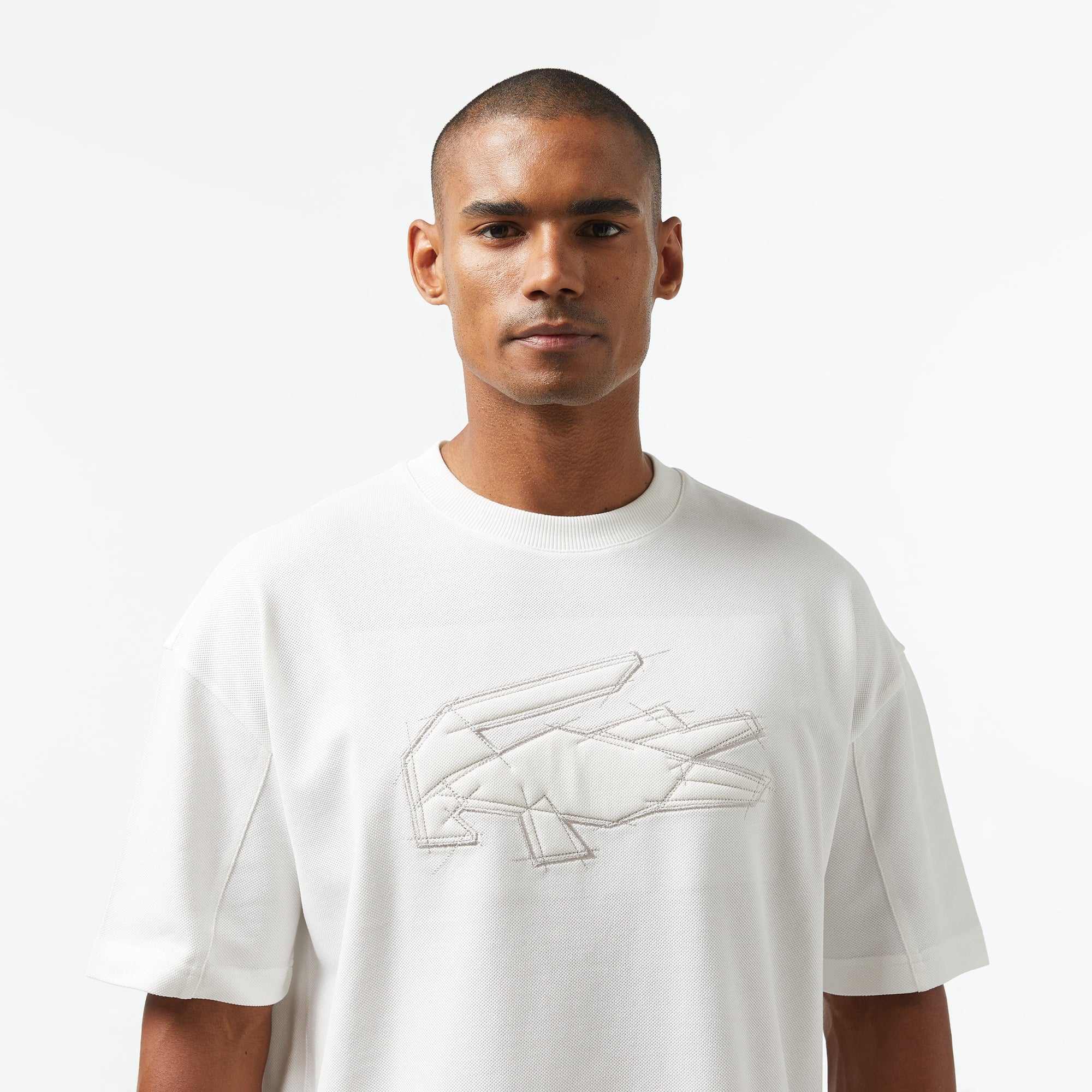 Lacoste Erkek Oversize Fit Bisiklet Yaka Baskılı Beyaz T-Shirt