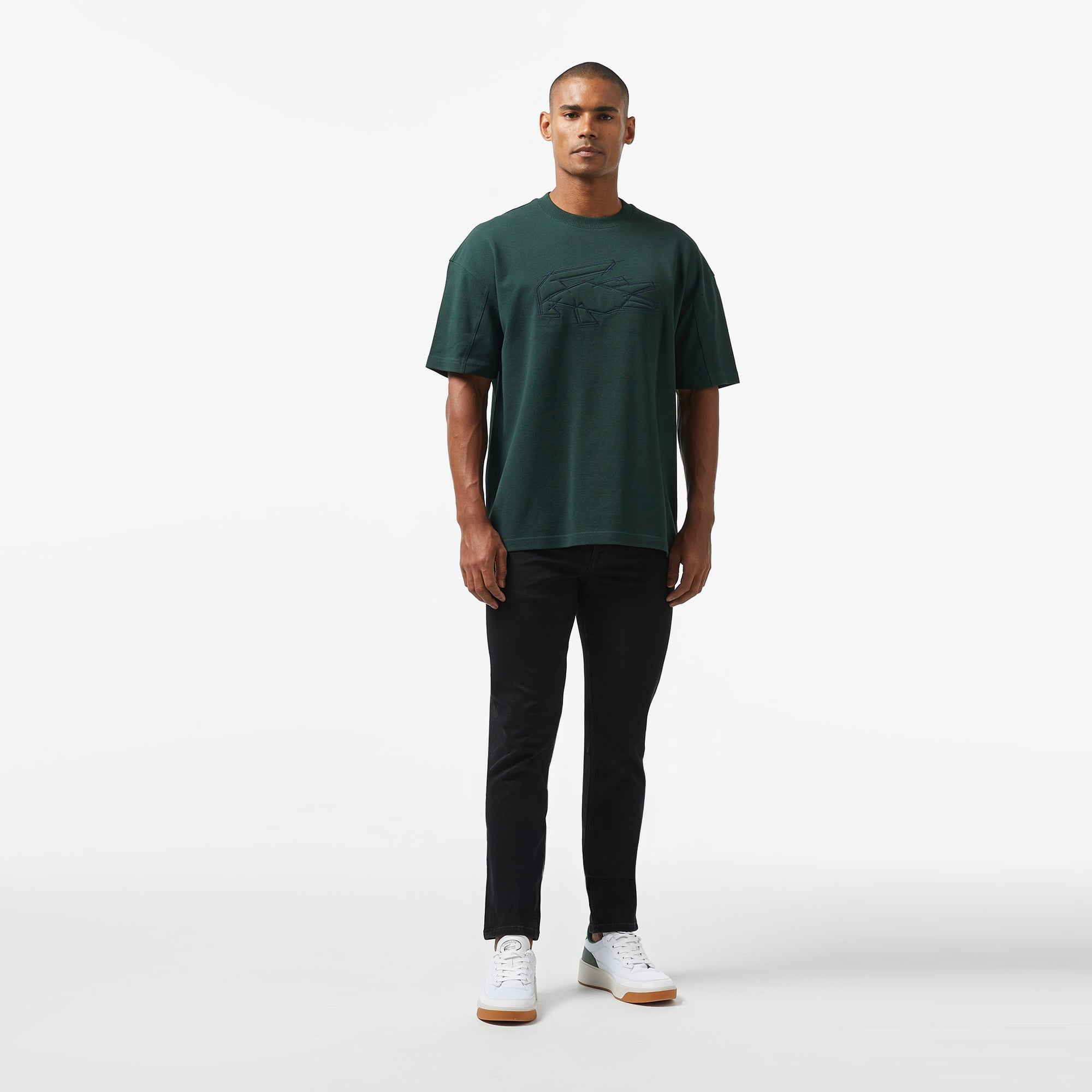 Lacoste Erkek Oversize Fit Bisiklet Yaka Baskılı Koyu Yeşil T-Shirt