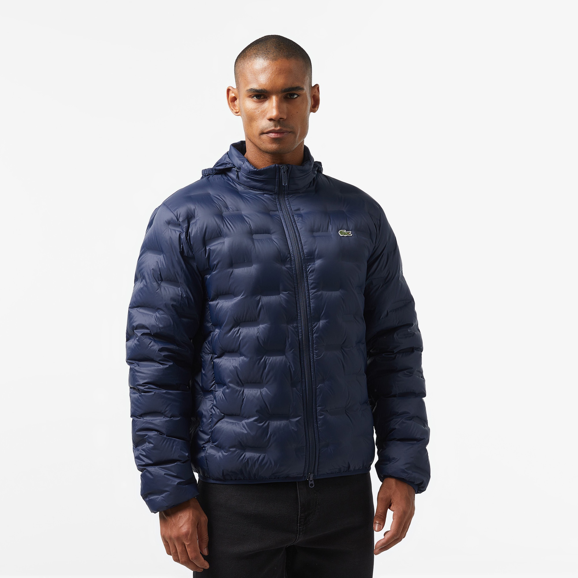 Lacoste Erkek Regular Fit Kapüşonlu Kapitone Lacivert Mont