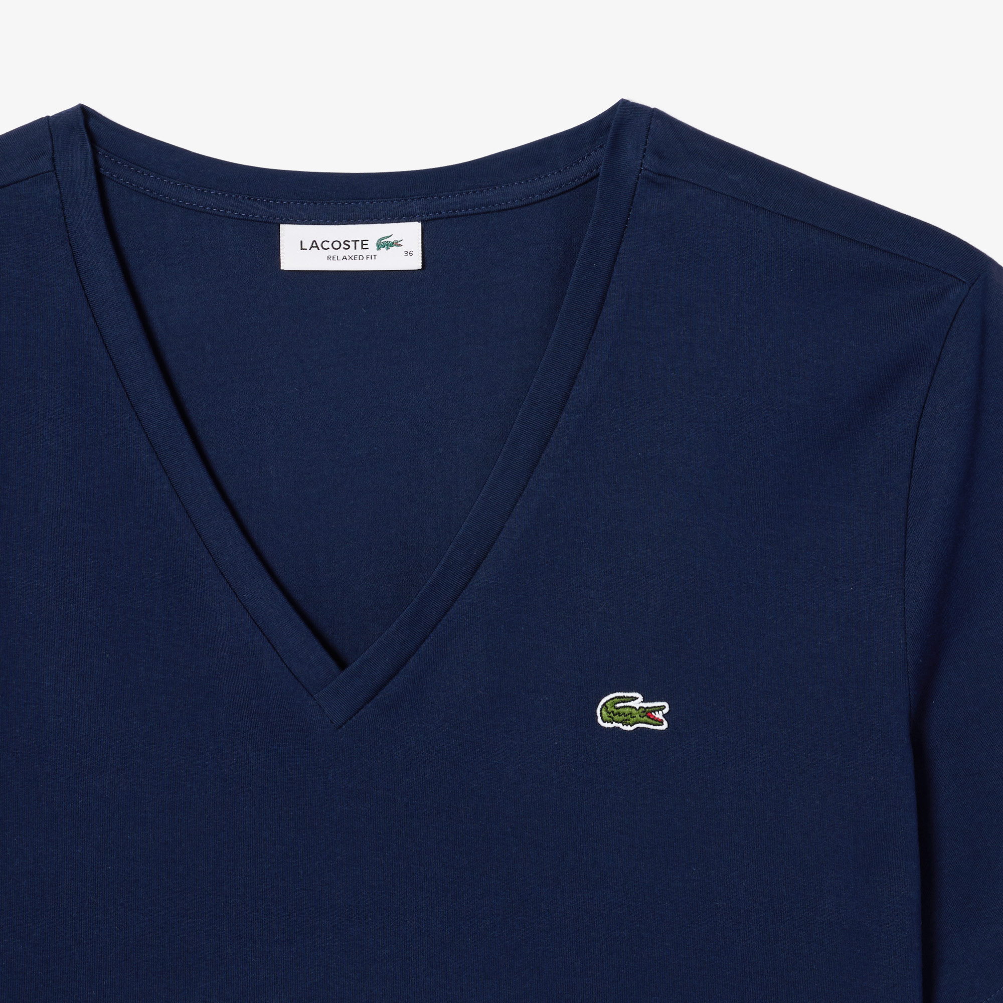 Lacoste Kadın Relaxed Fit V Yaka Lacivert T-Shirt görsel 6