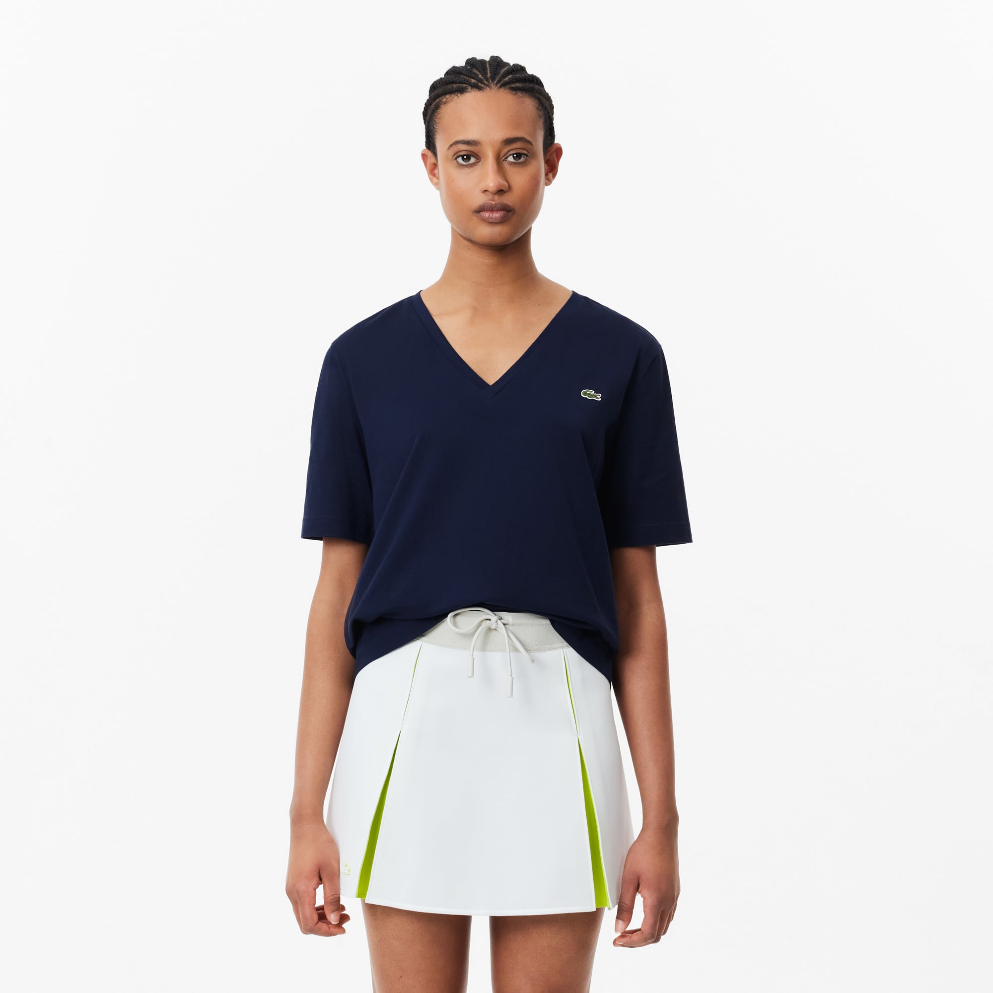 Lacoste Kadın Relaxed Fit V Yaka Lacivert T-Shirt