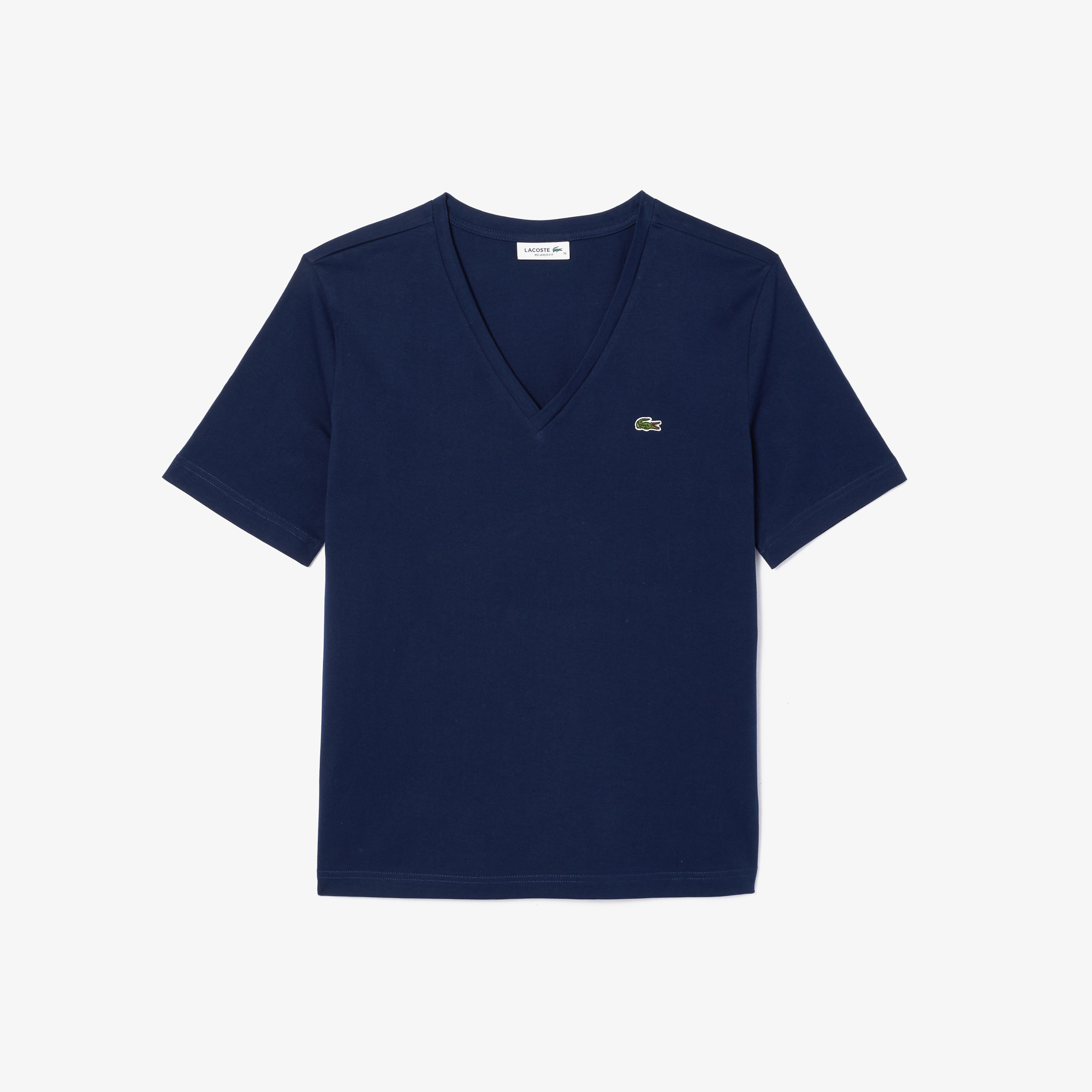 Lacoste Kadın Relaxed Fit V Yaka Lacivert T-Shirt görsel 5